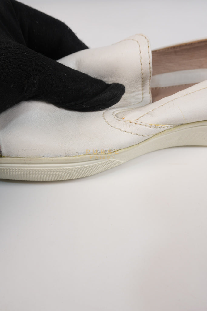 Cap Toe Silver & White Slip on Shoes Size 37.5 EU (25cm) | Purse Maison Luxury Bags Shop