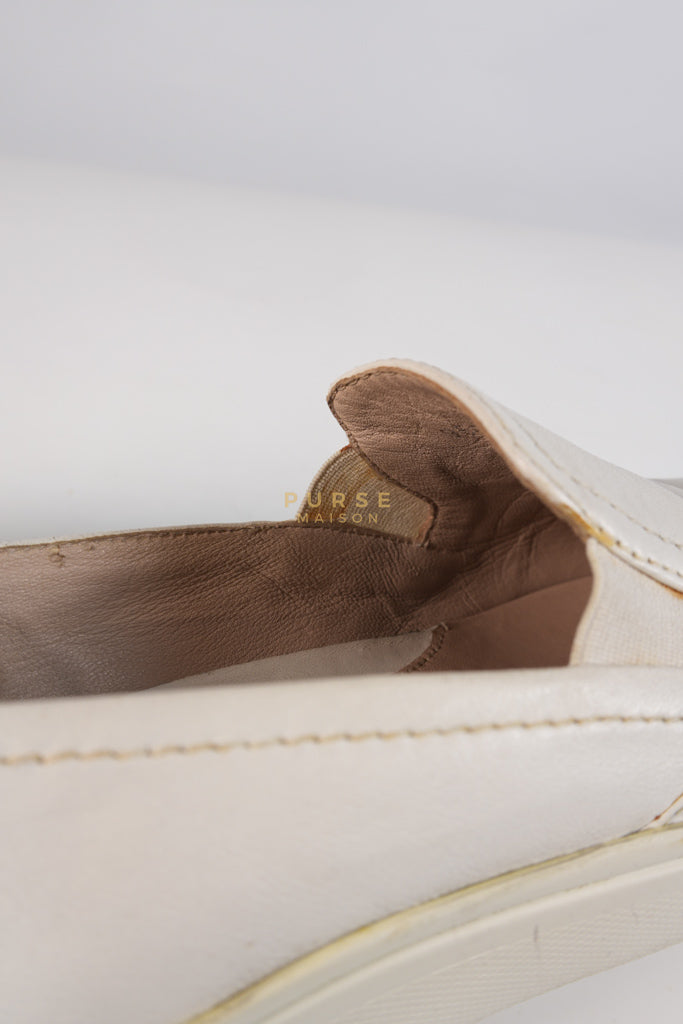 Cap Toe Silver & White Slip on Shoes Size 37.5 EU (25cm) | Purse Maison Luxury Bags Shop