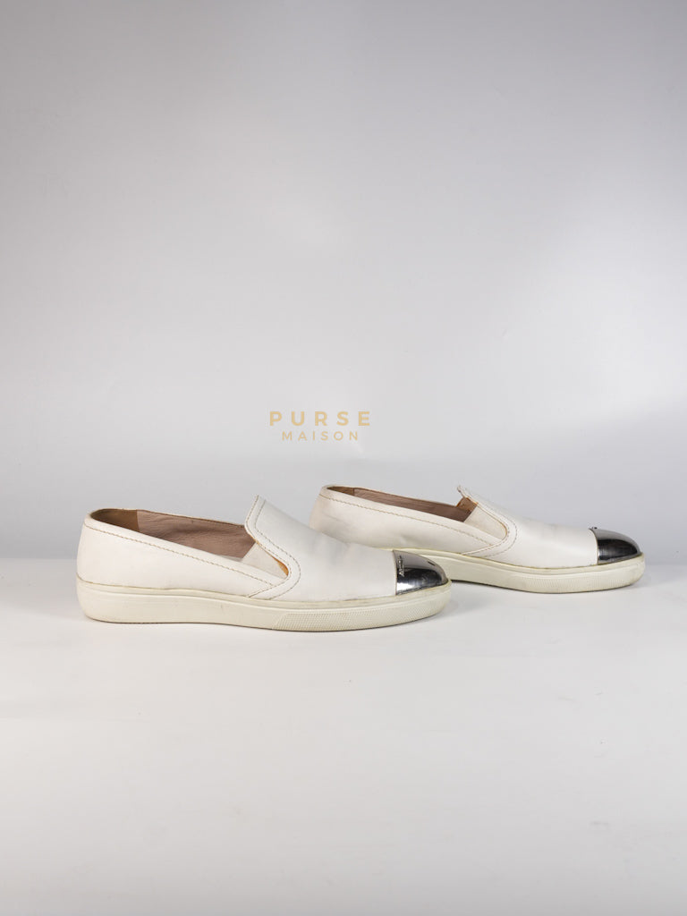 Cap Toe Silver & White Slip on Shoes Size 37.5 EU (25cm) | Purse Maison Luxury Bags Shop