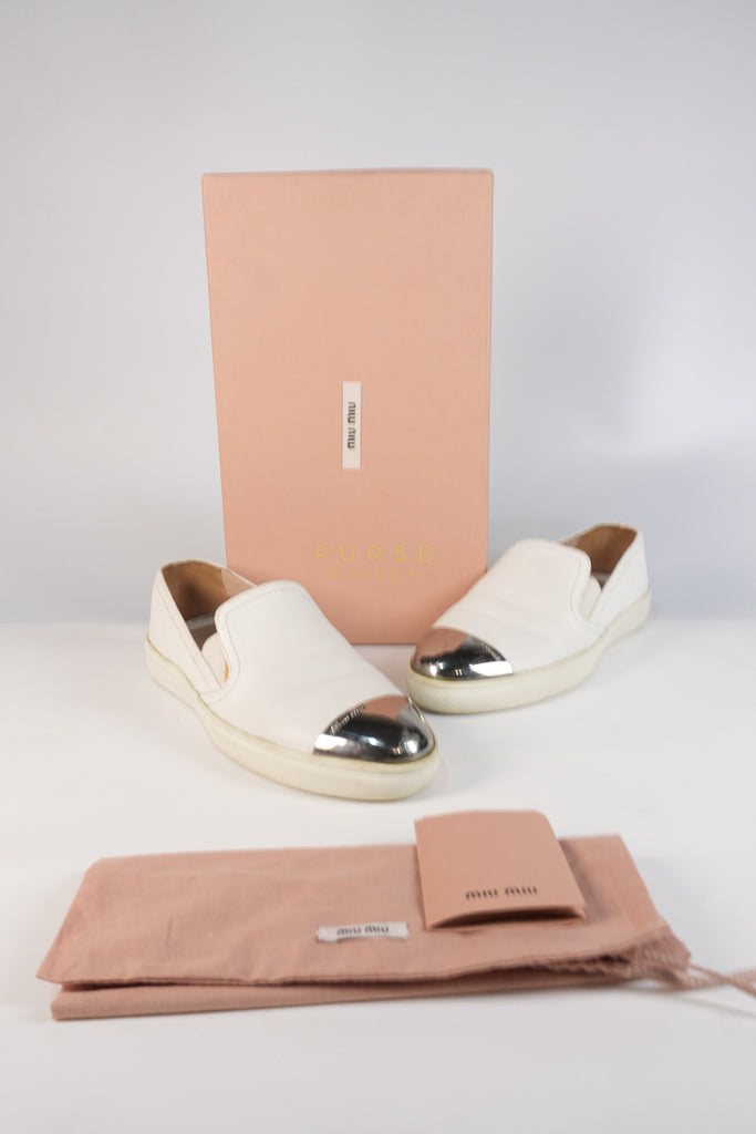Cap Toe Silver & White Slip on Shoes Size 37.5 EU (25cm) | Purse Maison Luxury Bags Shop