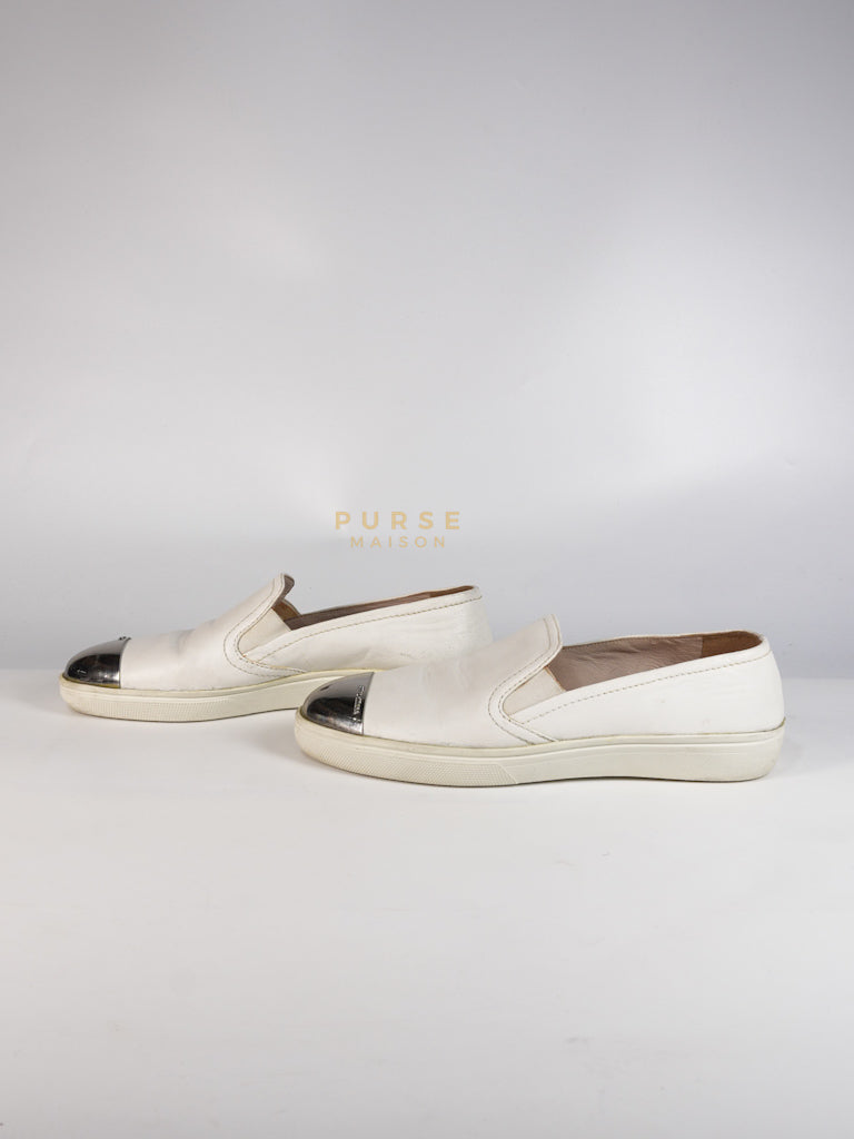 Cap Toe Silver & White Slip on Shoes Size 37.5 EU (25cm) | Purse Maison Luxury Bags Shop