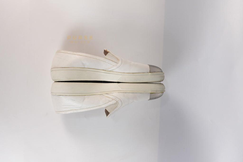 Cap Toe Silver & White Slip on Shoes Size 37.5 EU (25cm) | Purse Maison Luxury Bags Shop