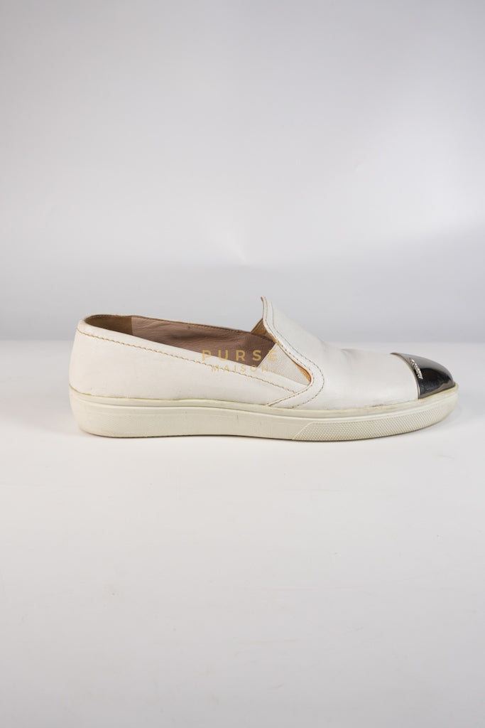 Cap Toe Silver & White Slip on Shoes Size 37.5 EU (25cm) | Purse Maison Luxury Bags Shop