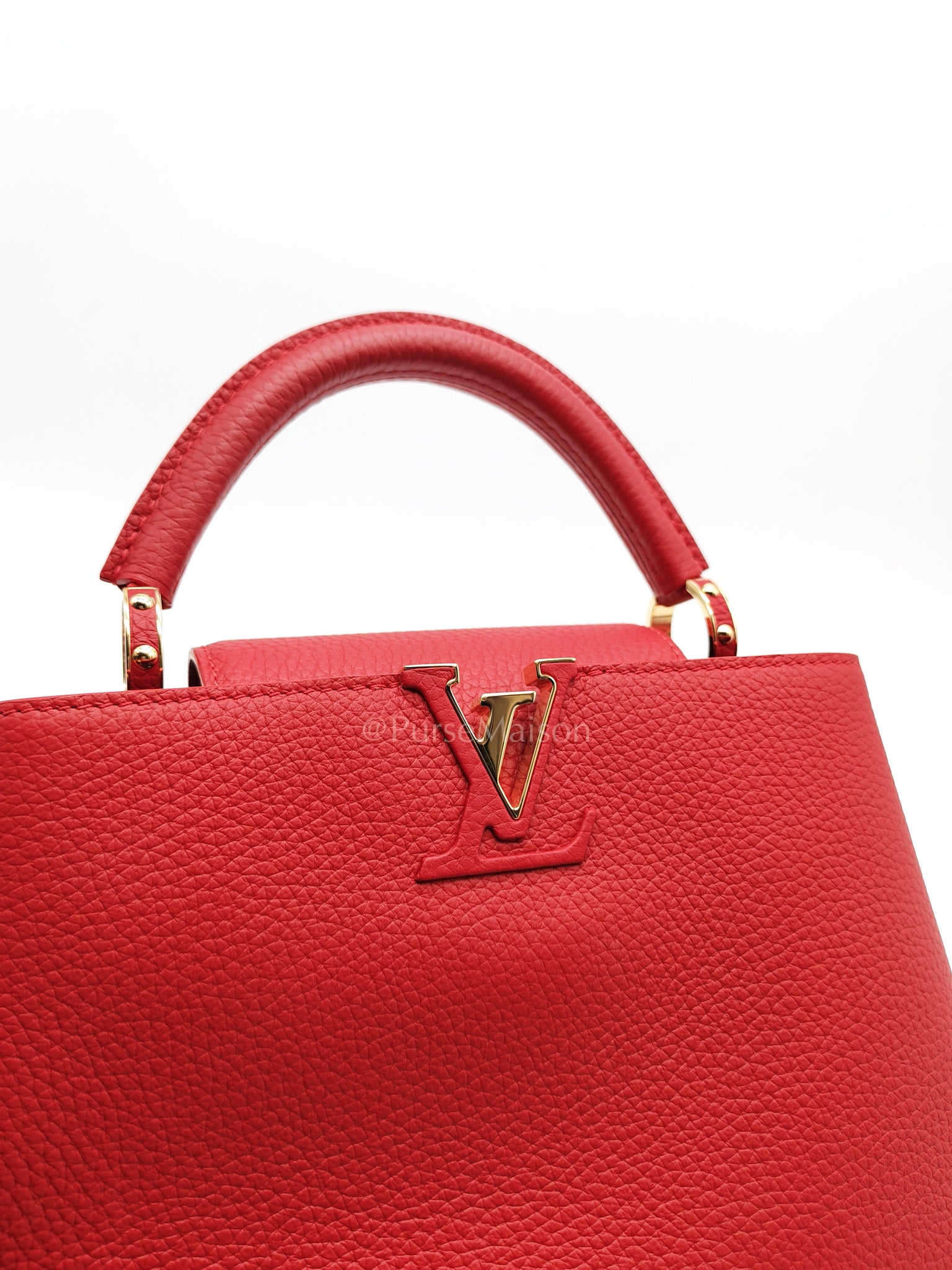 Capuccines BB in Red Taurillion Leather Two-Way Bag (Microchip) | Purse Maison Luxury Bags Shop