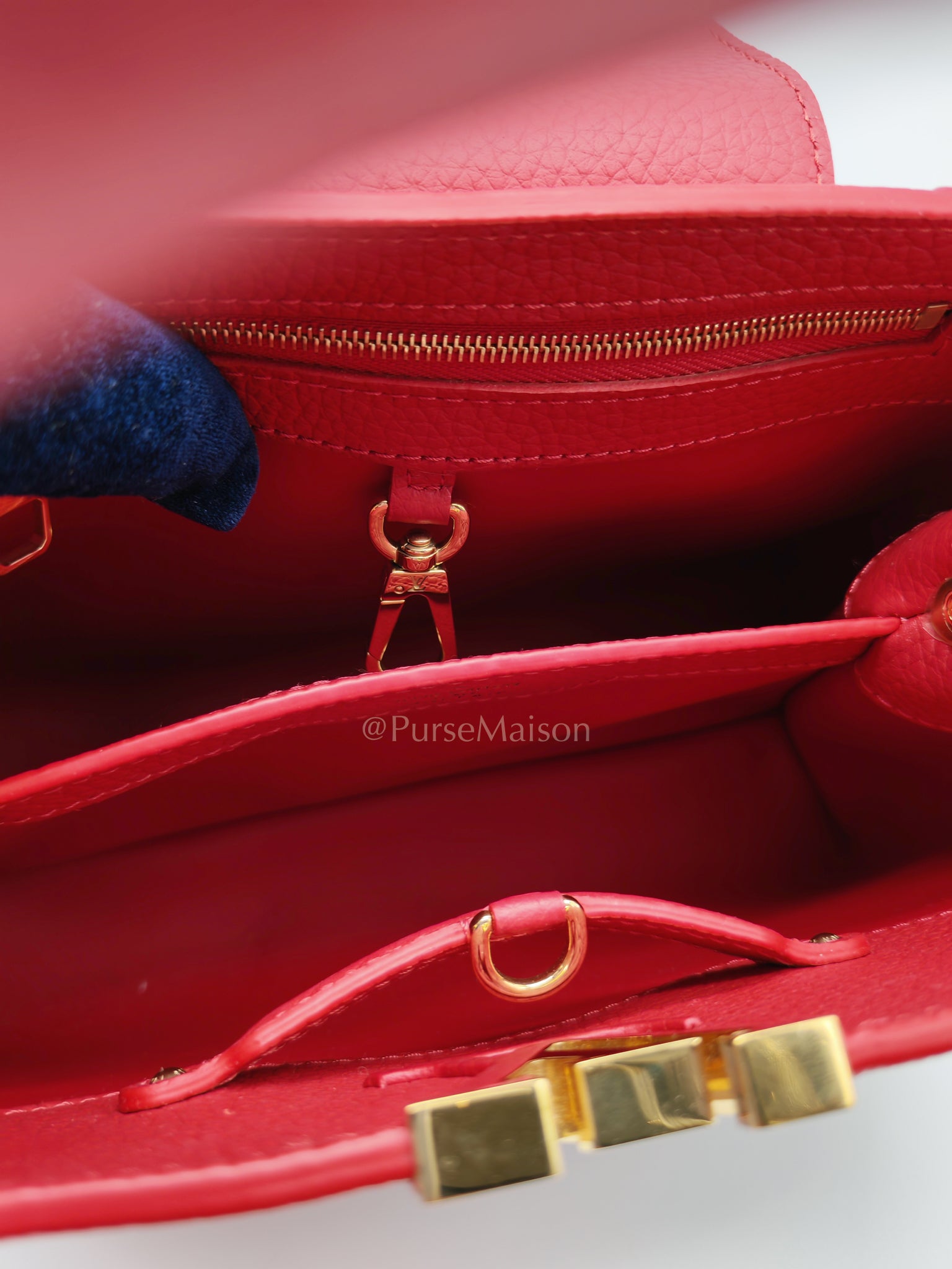 Capuccines BB in Red Taurillion Leather Two-Way Bag (Microchip) | Purse Maison Luxury Bags Shop