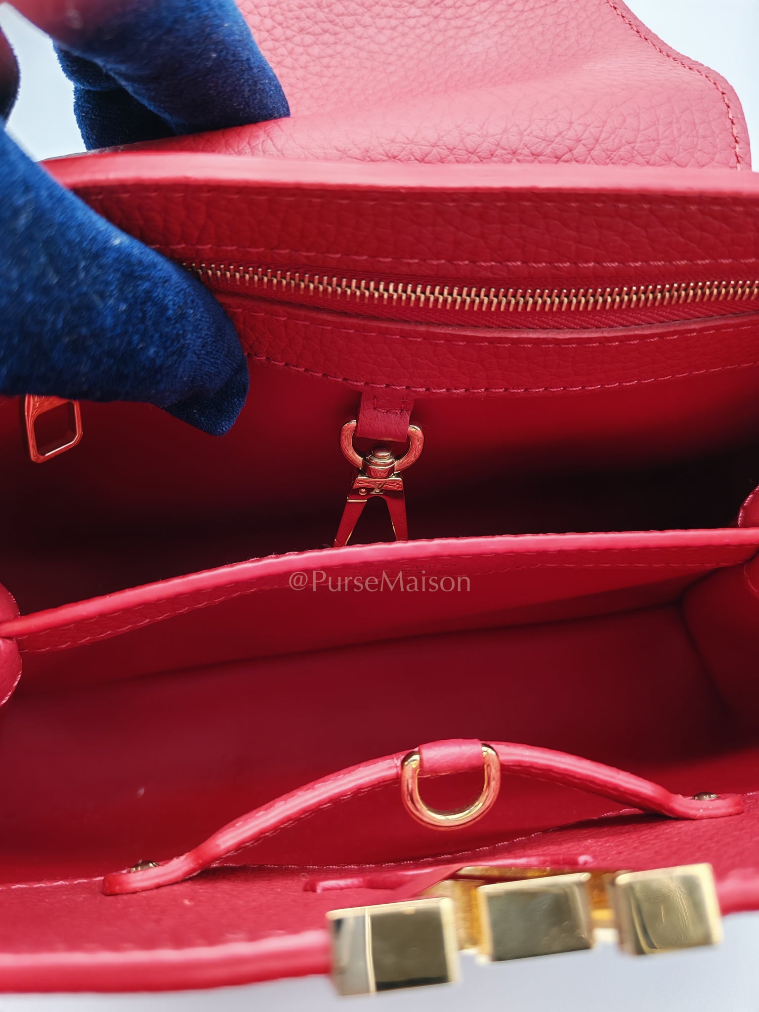 Capuccines BB in Red Taurillion Leather Two-Way Bag (Microchip) | Purse Maison Luxury Bags Shop