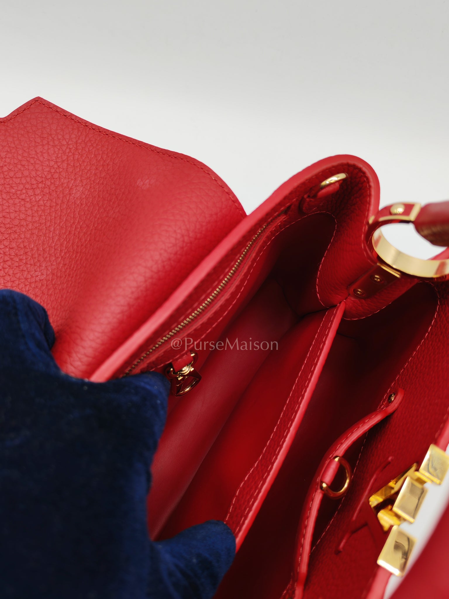 Capuccines BB in Red Taurillion Leather Two-Way Bag (Microchip) | Purse Maison Luxury Bags Shop