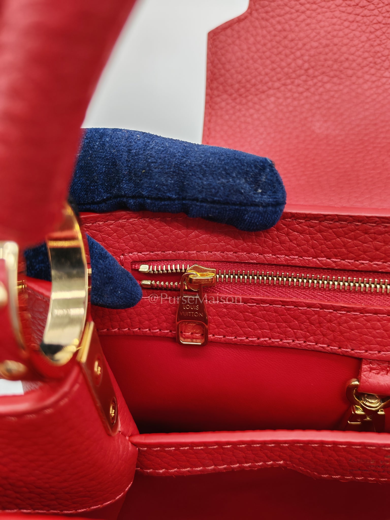 Capuccines BB in Red Taurillion Leather Two-Way Bag (Microchip) | Purse Maison Luxury Bags Shop