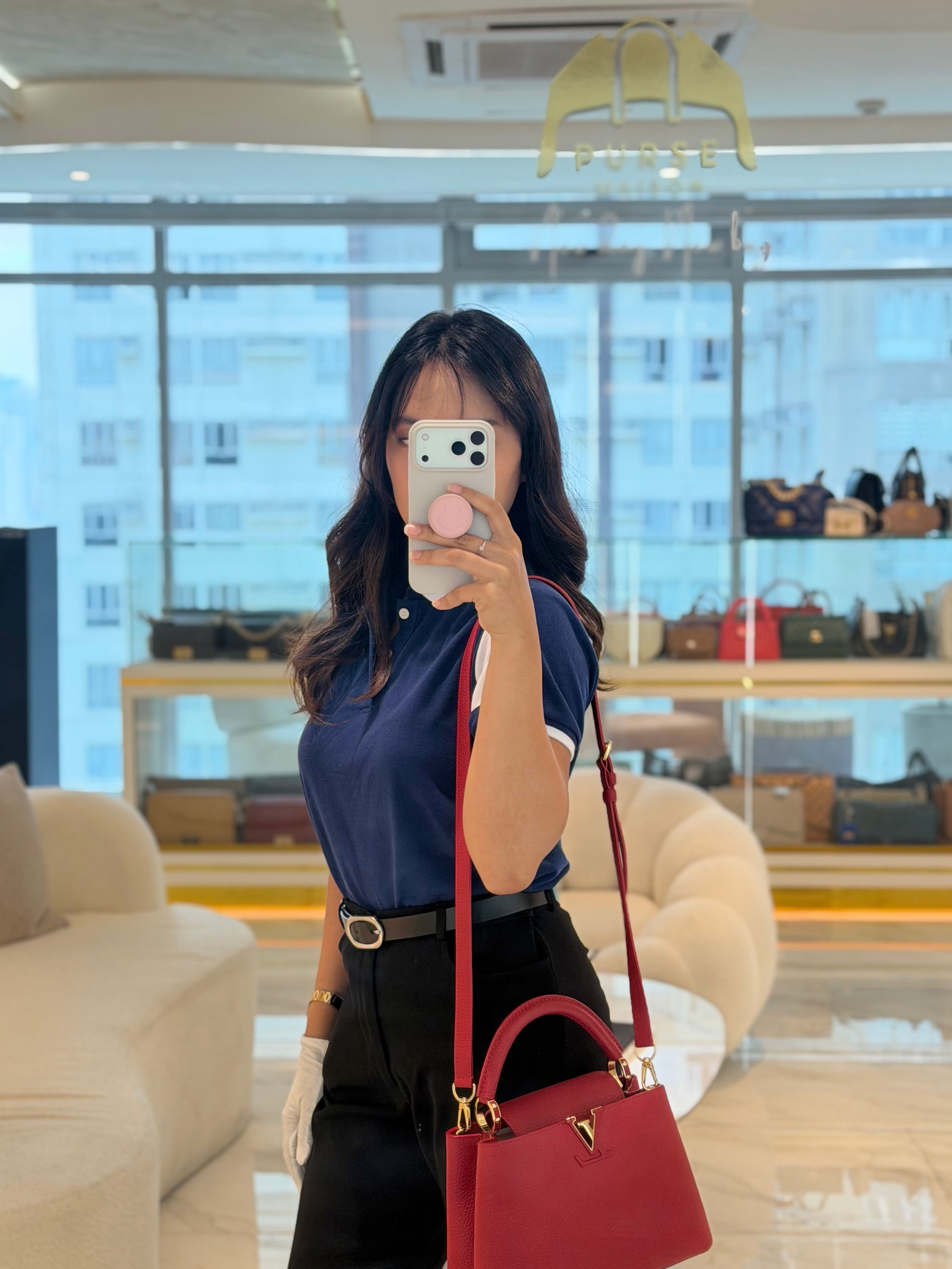 Capuccines BB in Red Taurillion Leather Two-Way Bag (Microchip) | Purse Maison Luxury Bags Shop