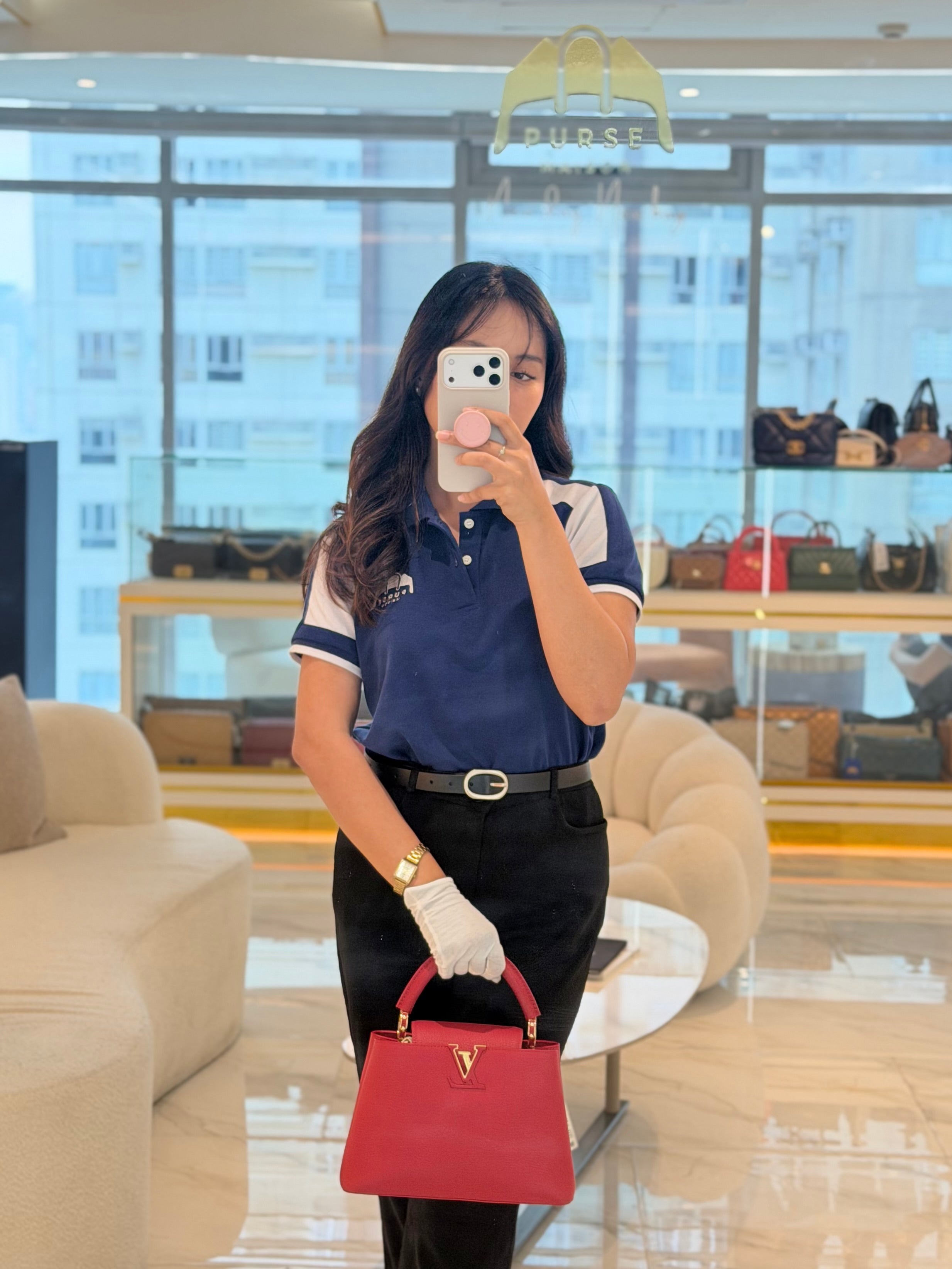 Capuccines BB in Red Taurillion Leather Two-Way Bag (Microchip) | Purse Maison Luxury Bags Shop