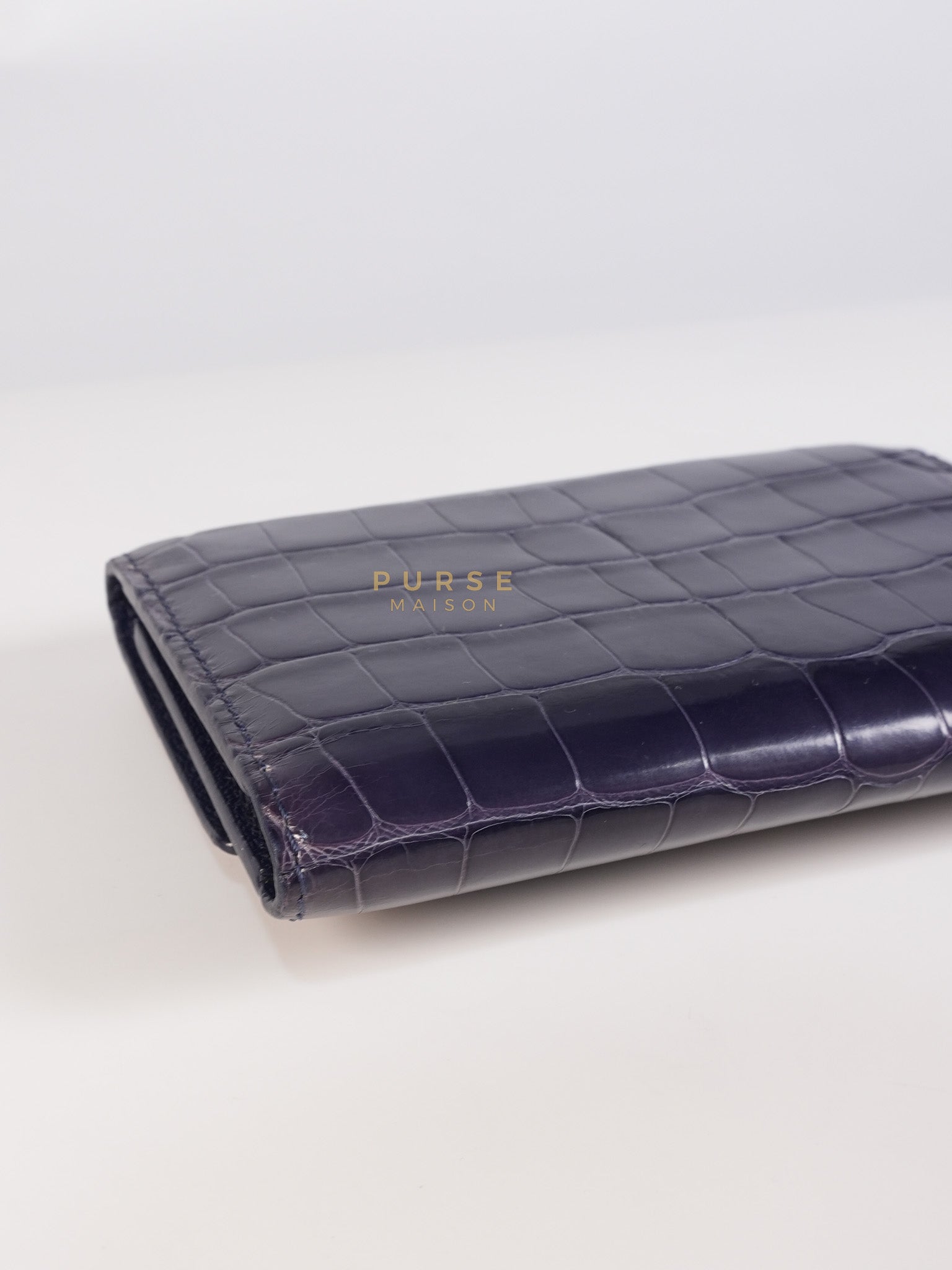 Capuccines in Violet Crocodile Leather Compact Wallet | Purse Maison Luxury Bags Shop