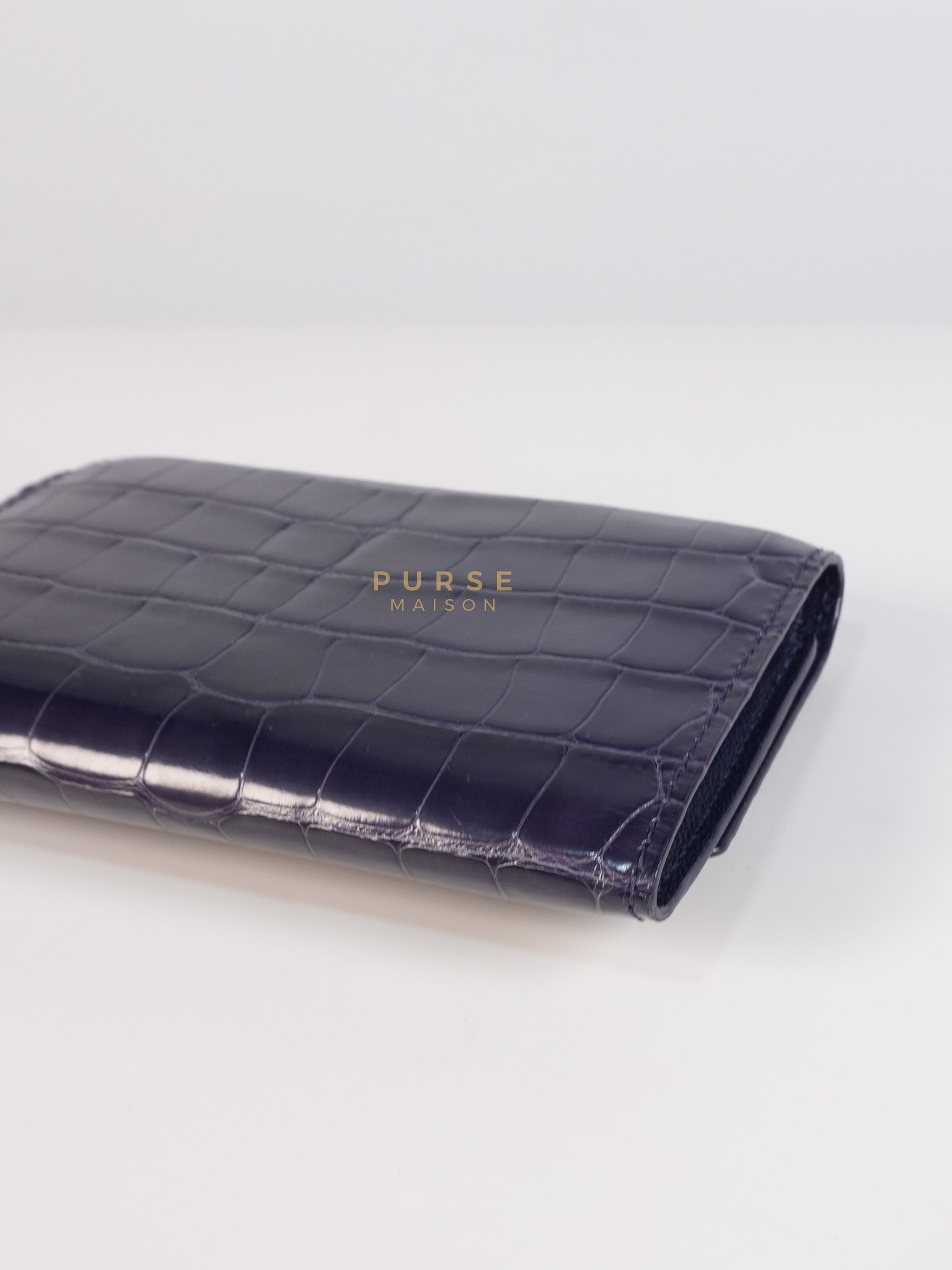 Capuccines in Violet Crocodile Leather Compact Wallet | Purse Maison Luxury Bags Shop
