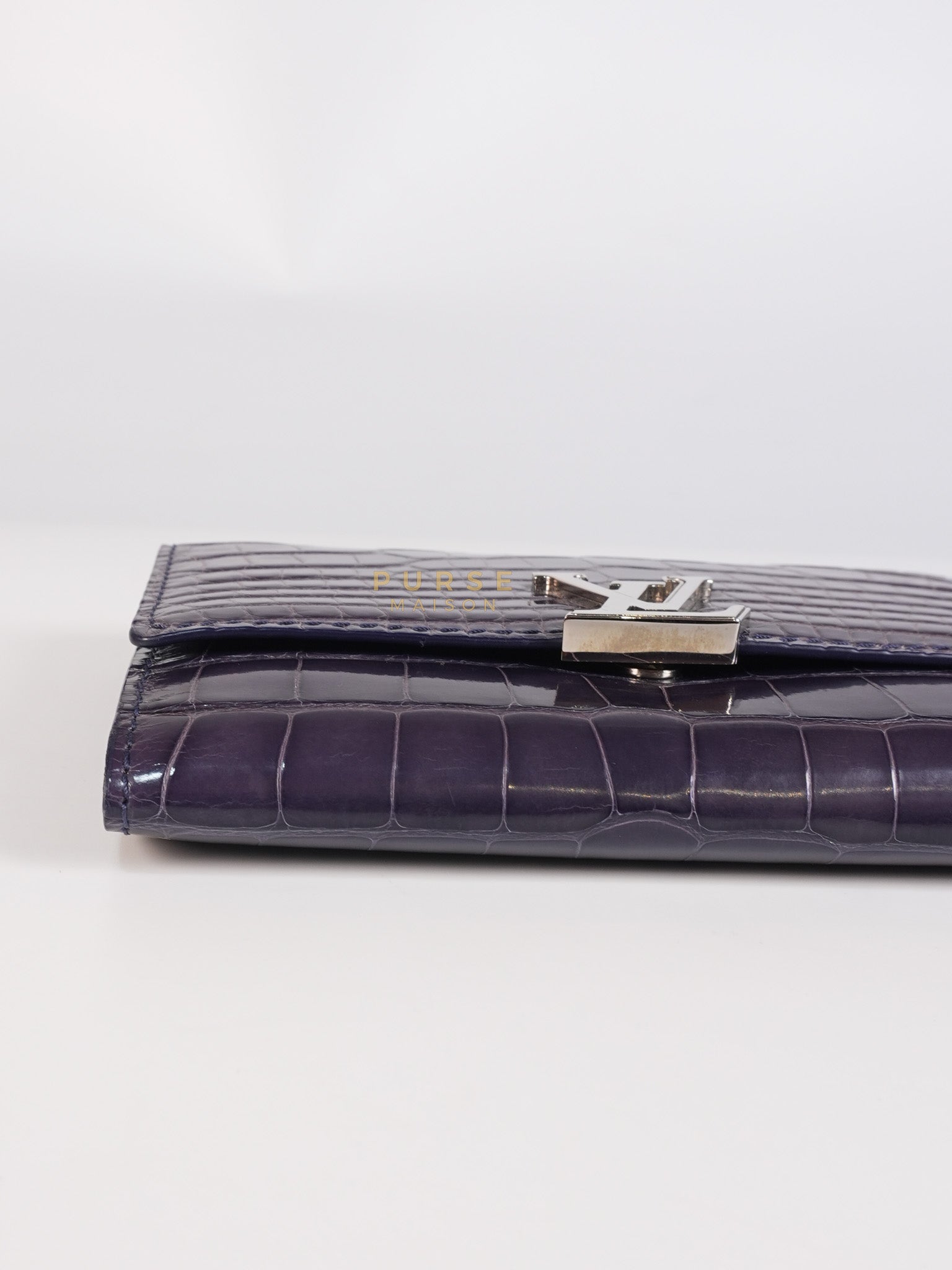 Capuccines in Violet Crocodile Leather Compact Wallet | Purse Maison Luxury Bags Shop