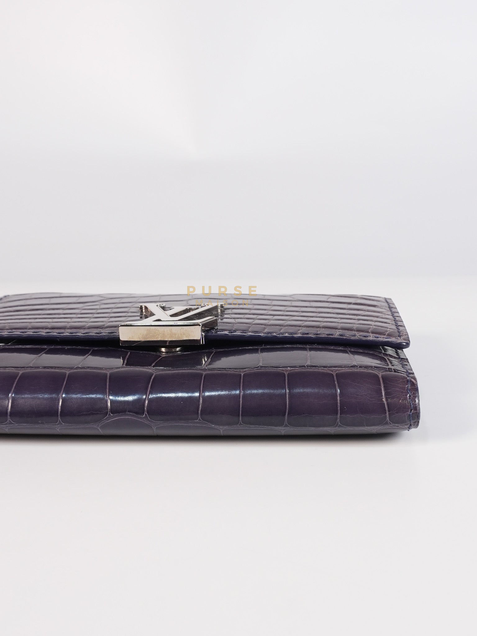 Capuccines in Violet Crocodile Leather Compact Wallet | Purse Maison Luxury Bags Shop