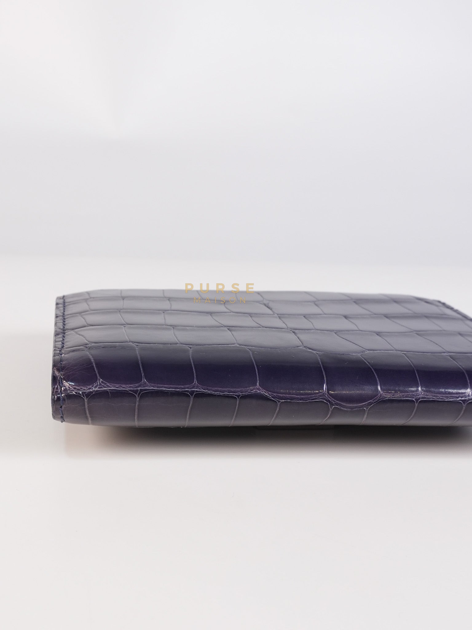 Capuccines in Violet Crocodile Leather Compact Wallet | Purse Maison Luxury Bags Shop