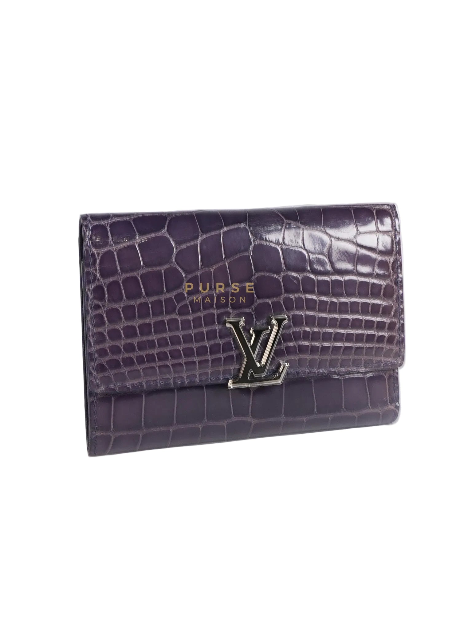 Capuccines in Violet Crocodile Leather Compact Wallet | Purse Maison Luxury Bags Shop