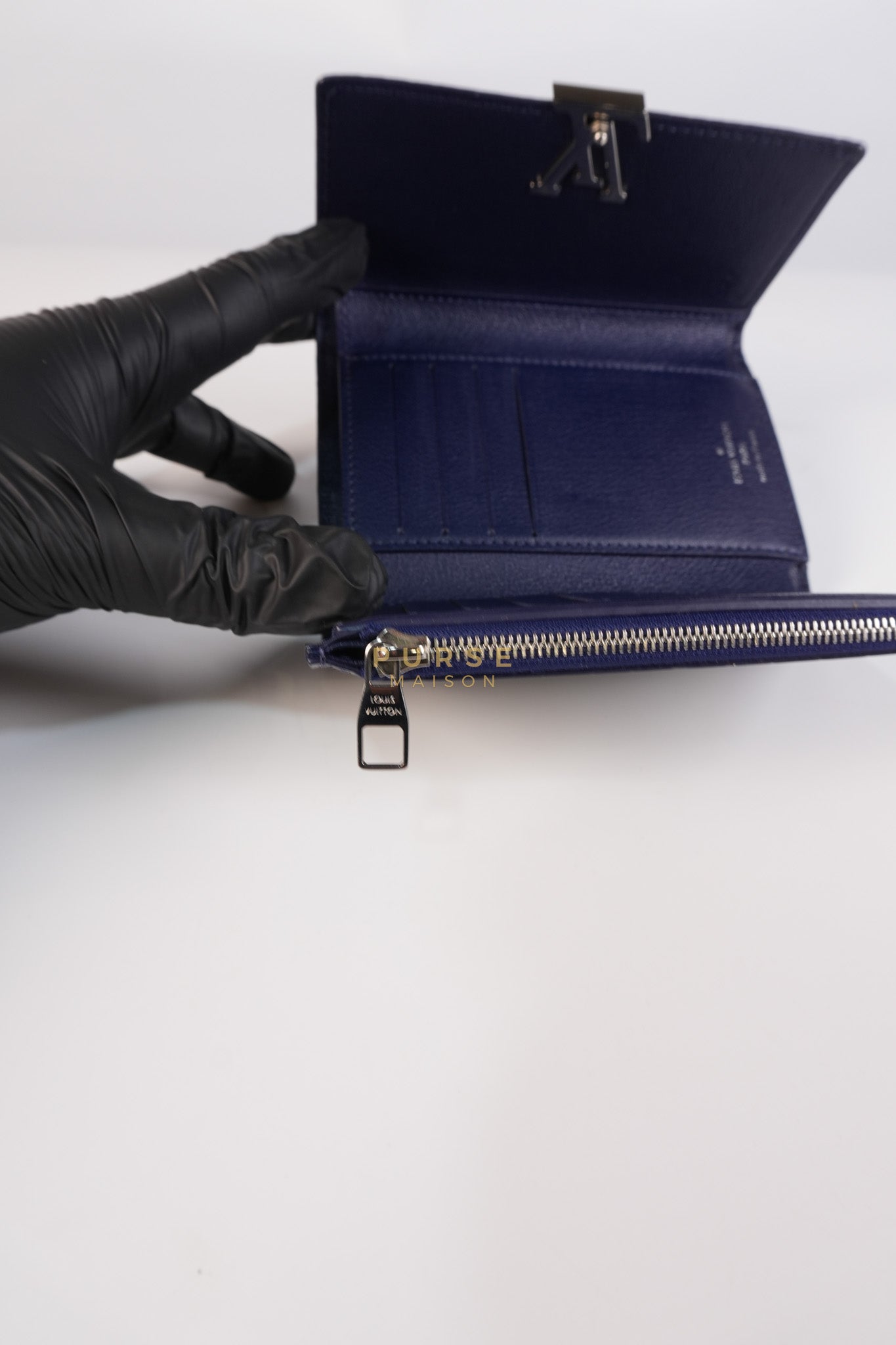 Capuccines in Violet Crocodile Leather Compact Wallet | Purse Maison Luxury Bags Shop