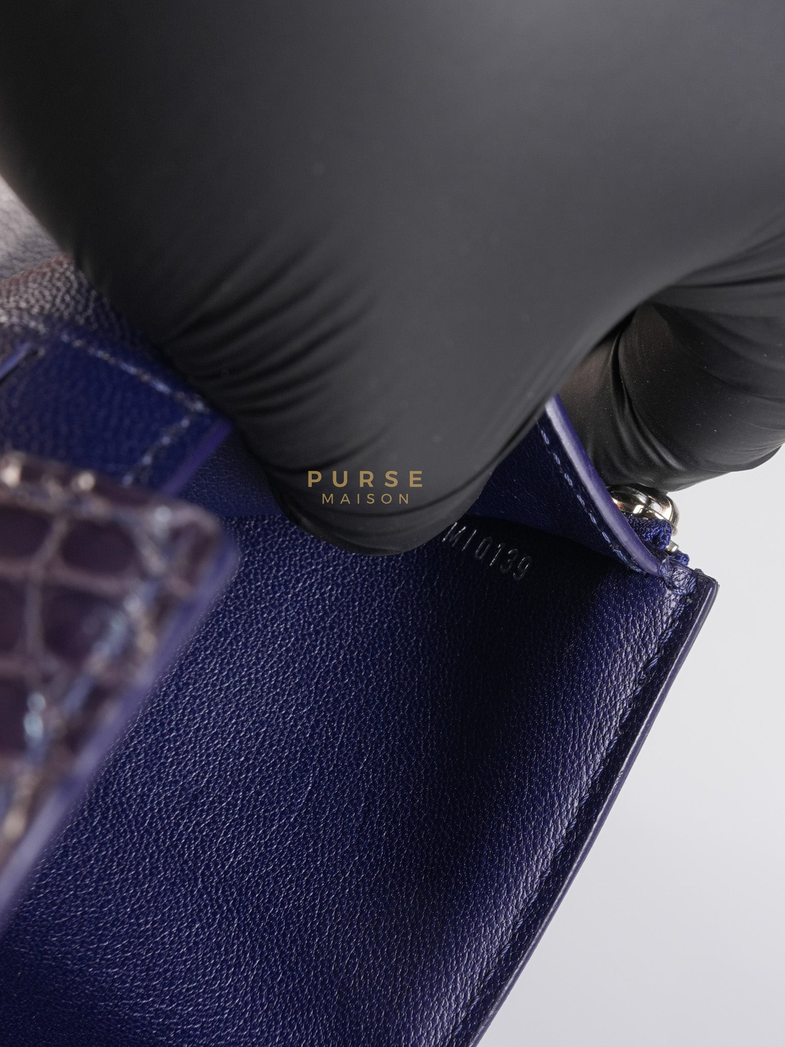 Capuccines in Violet Crocodile Leather Compact Wallet | Purse Maison Luxury Bags Shop