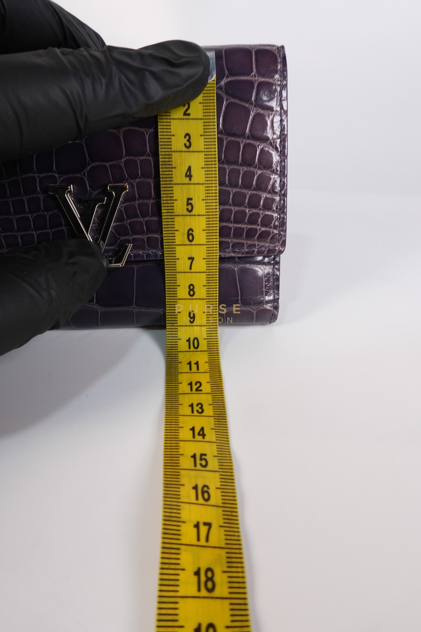 Capuccines in Violet Crocodile Leather Compact Wallet | Purse Maison Luxury Bags Shop