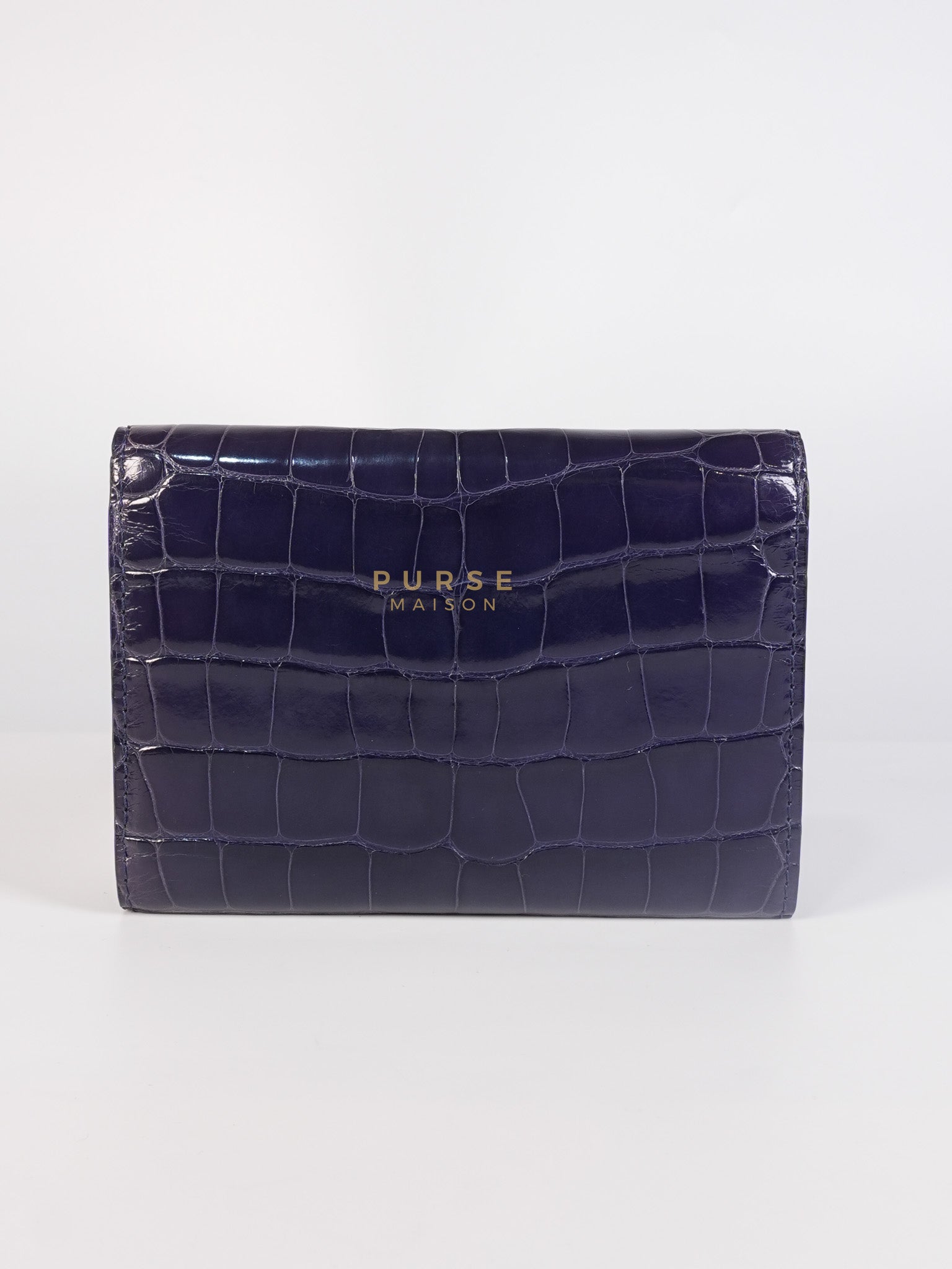 Capuccines in Violet Crocodile Leather Compact Wallet | Purse Maison Luxury Bags Shop