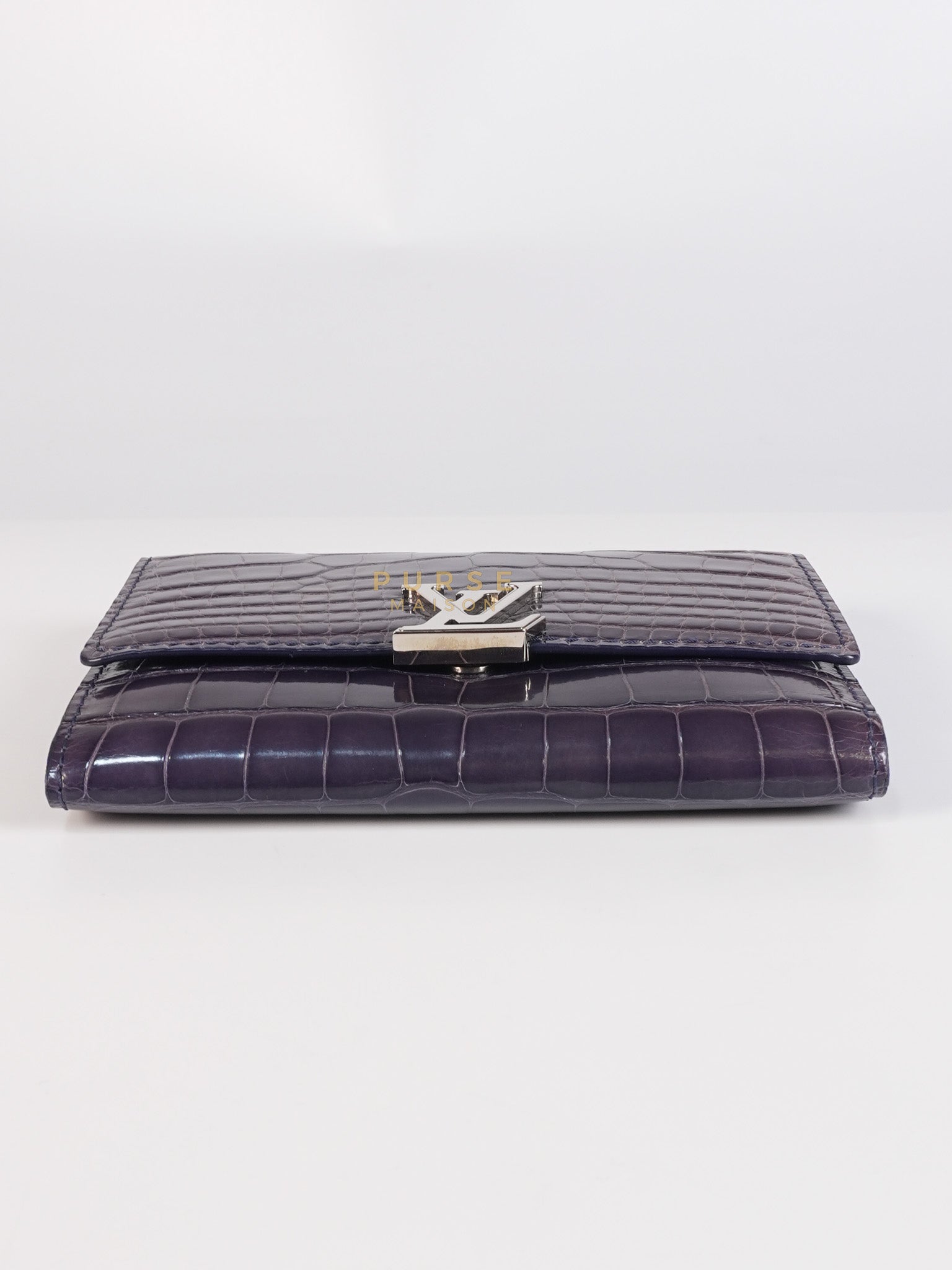 Capuccines in Violet Crocodile Leather Compact Wallet | Purse Maison Luxury Bags Shop