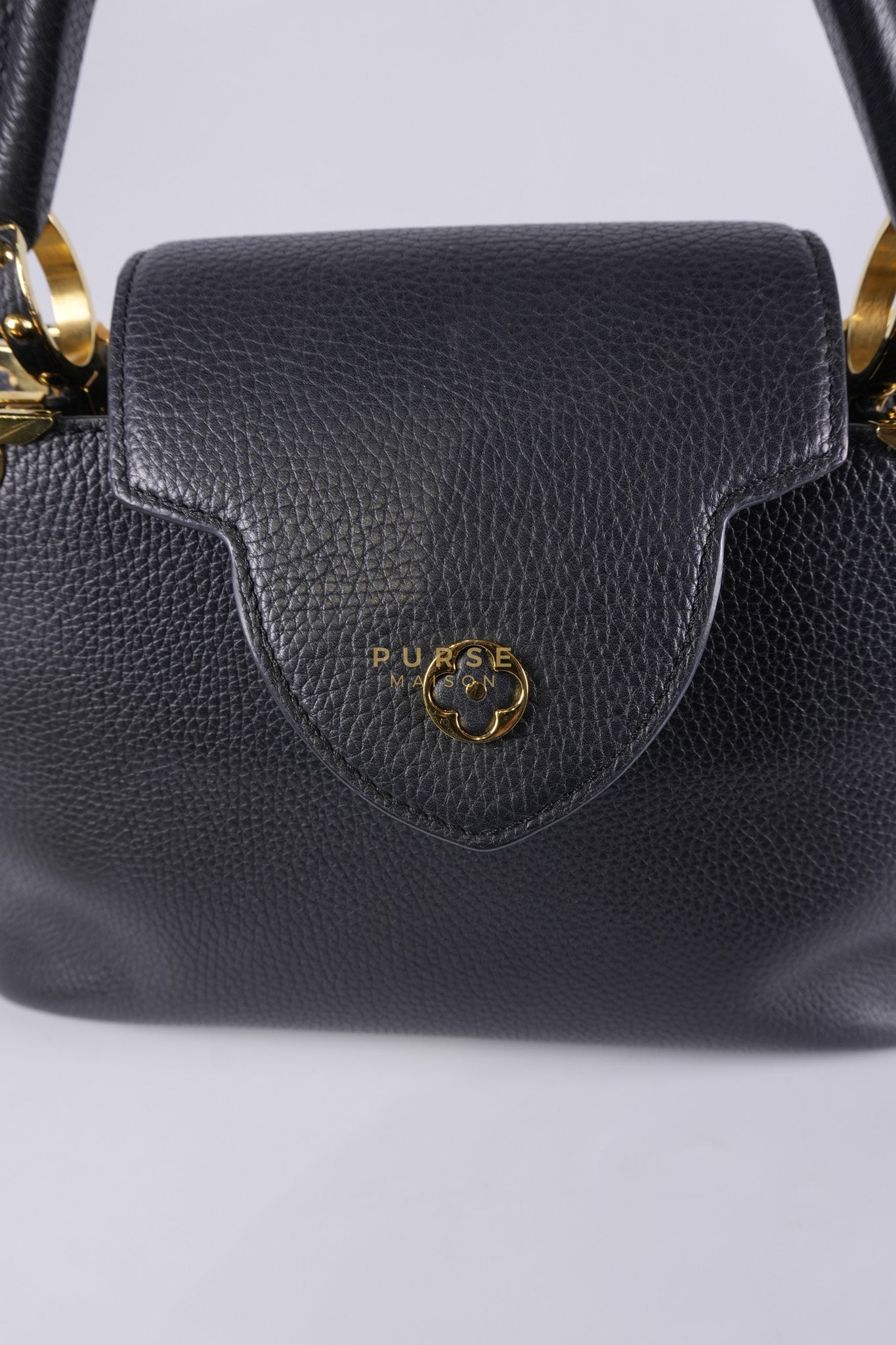 Capuccines PM Black Taurillon Leather and Gold Hardware | Purse Maison Luxury Bags Shop