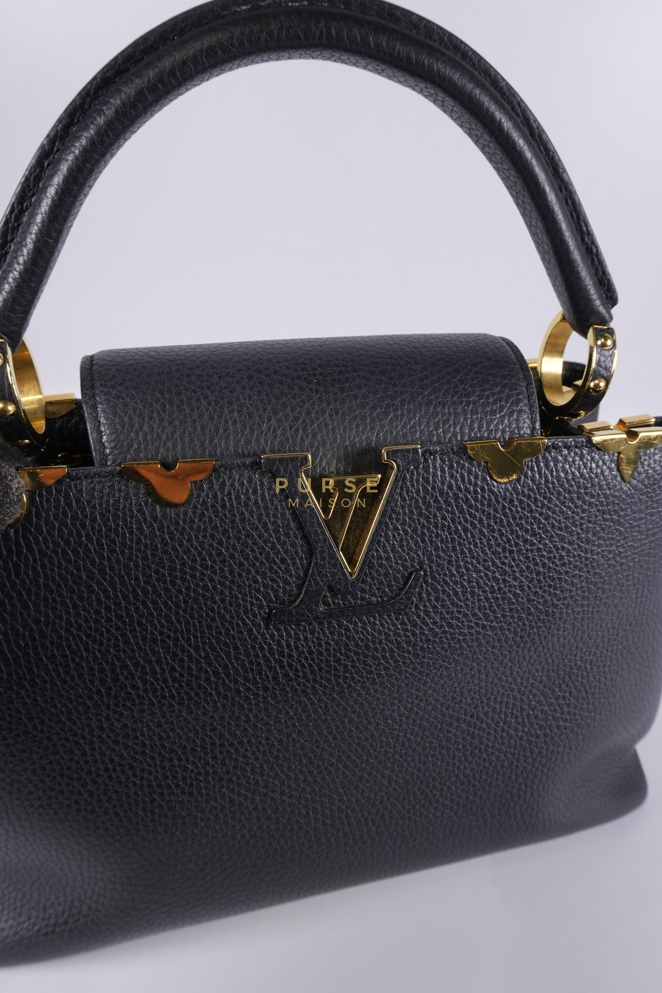 Capuccines PM Black Taurillon Leather and Gold Hardware | Purse Maison Luxury Bags Shop