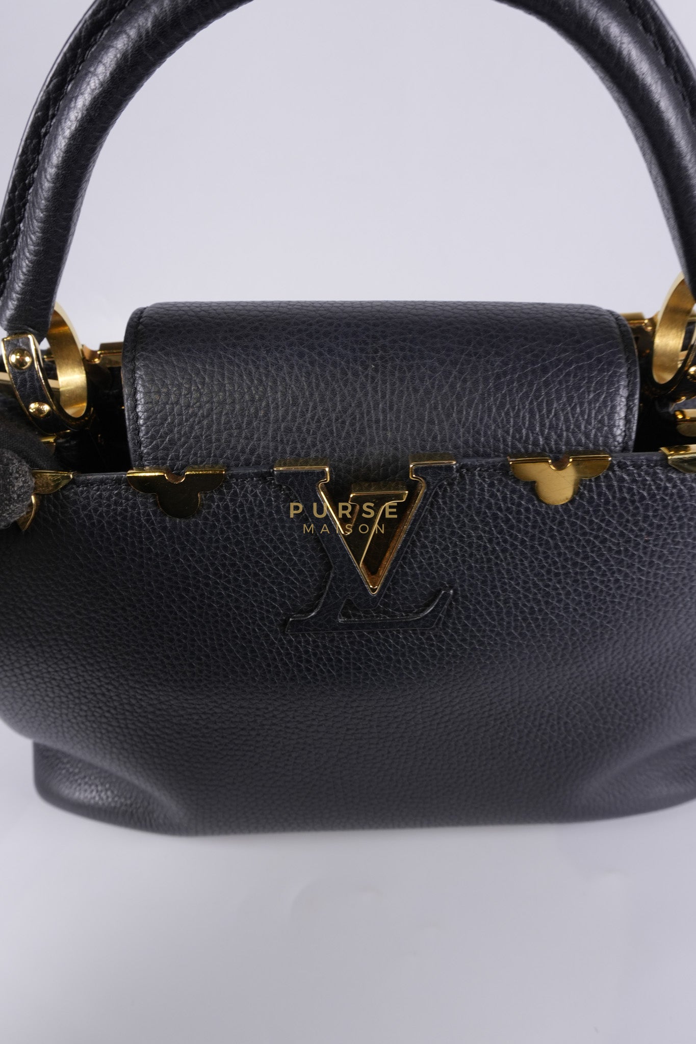 Capuccines PM Black Taurillon Leather and Gold Hardware | Purse Maison Luxury Bags Shop