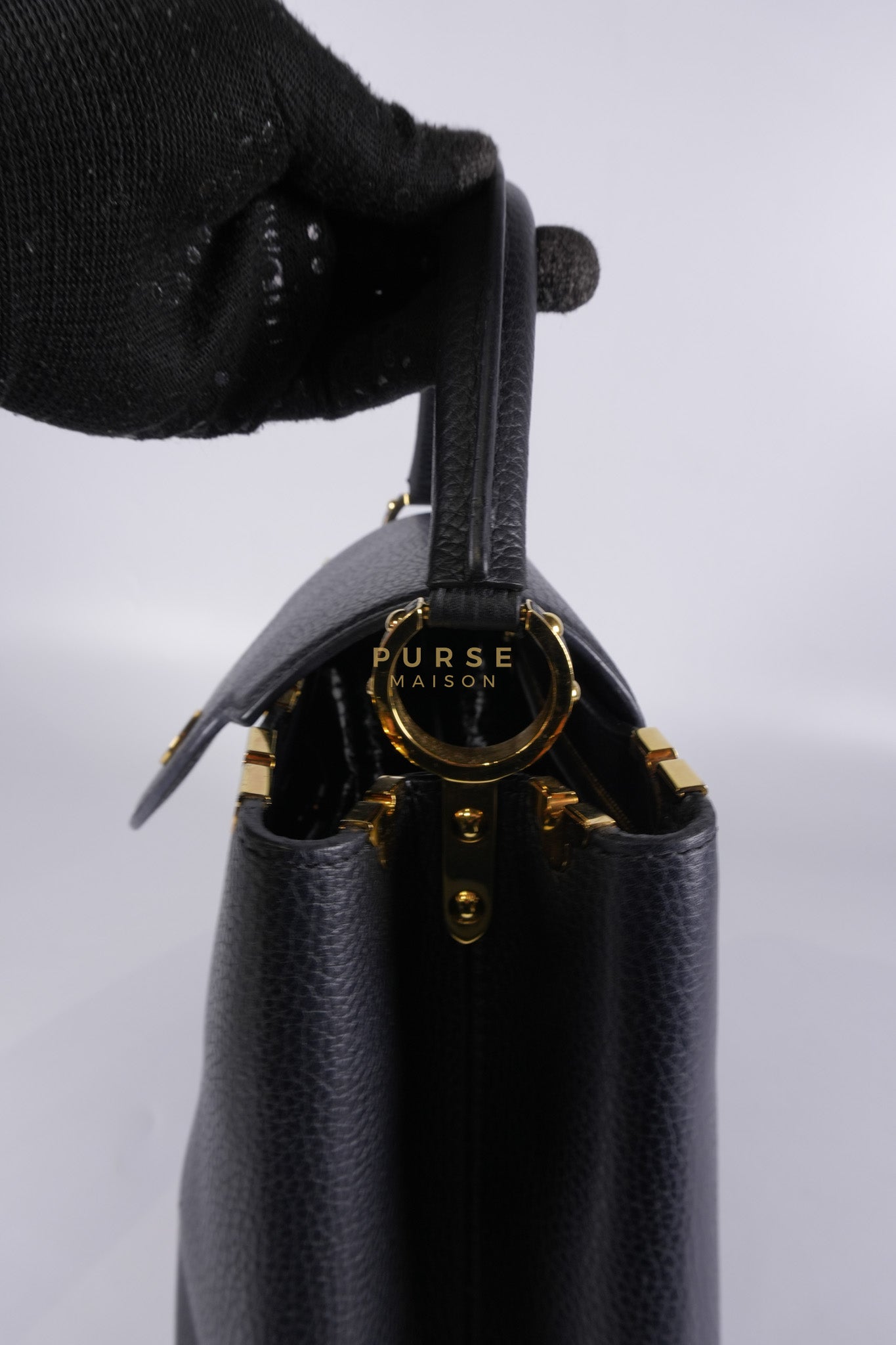 Capuccines PM Black Taurillon Leather and Gold Hardware | Purse Maison Luxury Bags Shop