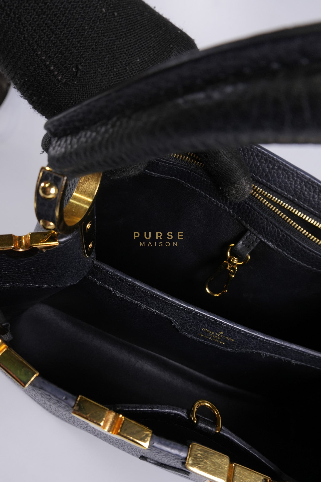 Capuccines PM Black Taurillon Leather and Gold Hardware | Purse Maison Luxury Bags Shop