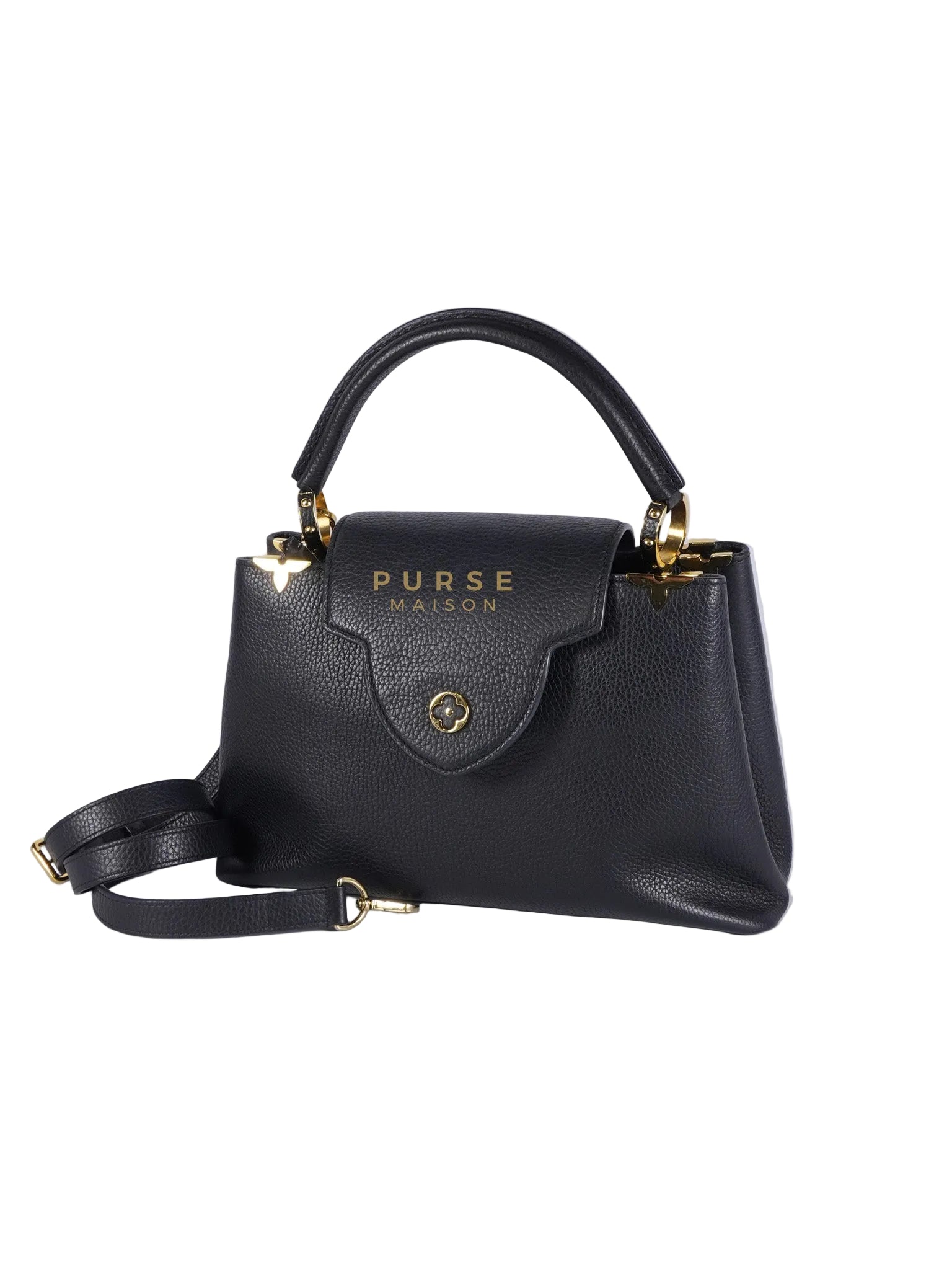 Capuccines PM Black Taurillon Leather and Gold Hardware | Purse Maison Luxury Bags Shop