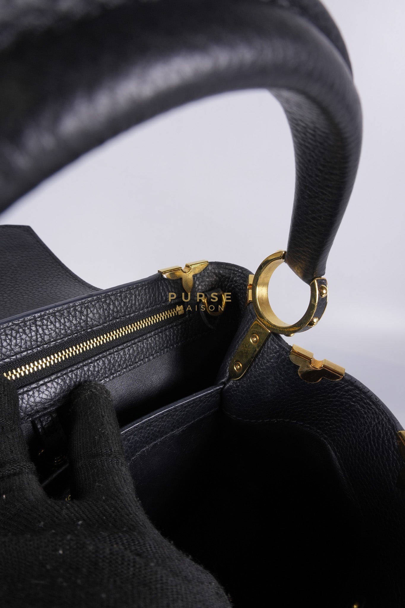 Capuccines PM Black Taurillon Leather and Gold Hardware | Purse Maison Luxury Bags Shop