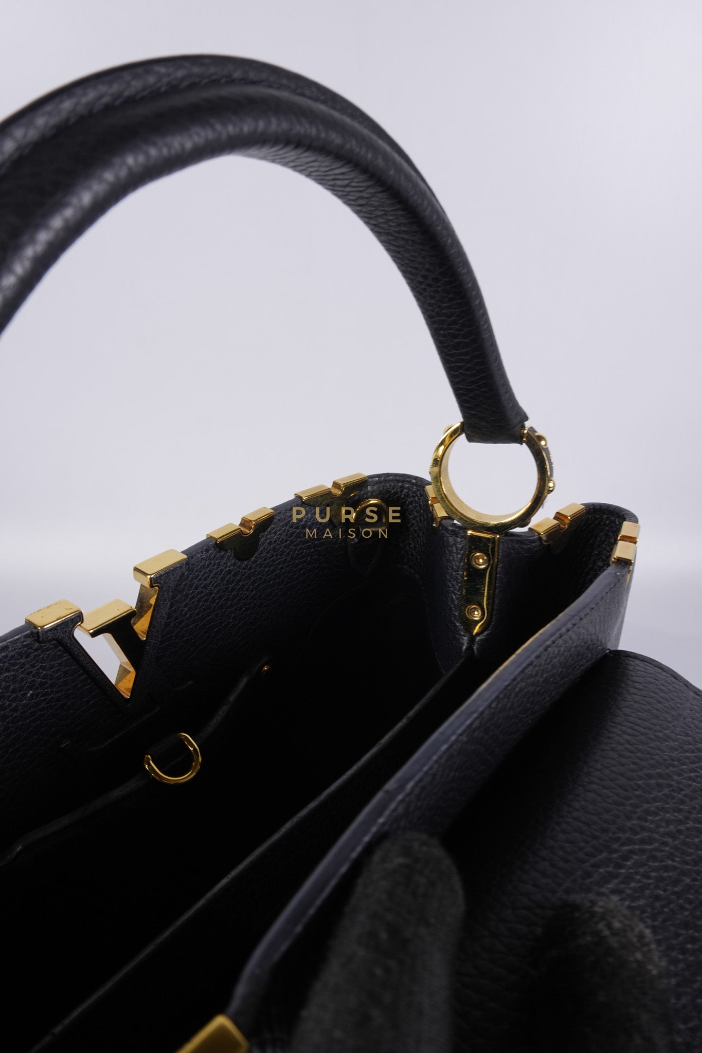 Capuccines PM Black Taurillon Leather and Gold Hardware | Purse Maison Luxury Bags Shop