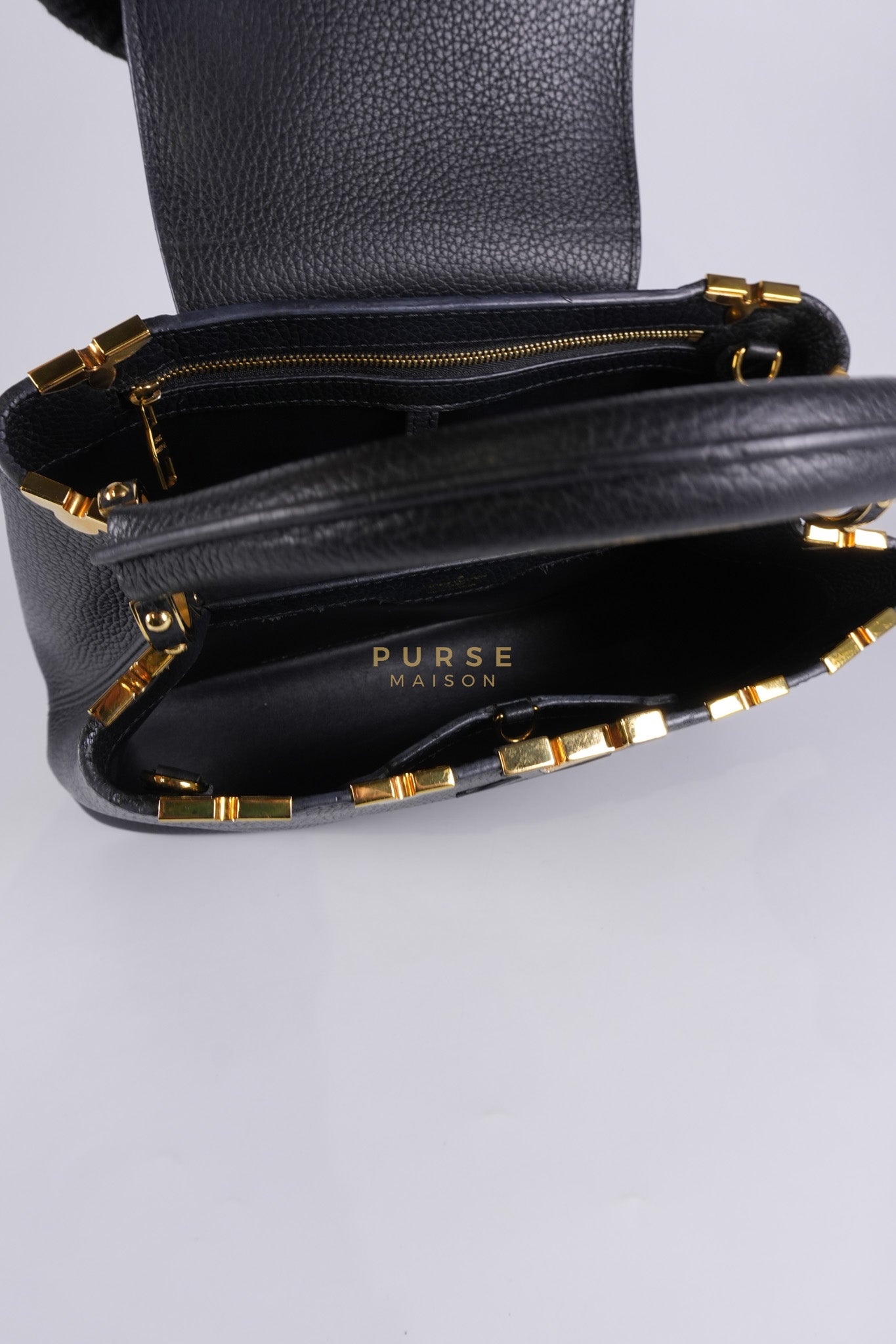 Capuccines PM Black Taurillon Leather and Gold Hardware | Purse Maison Luxury Bags Shop
