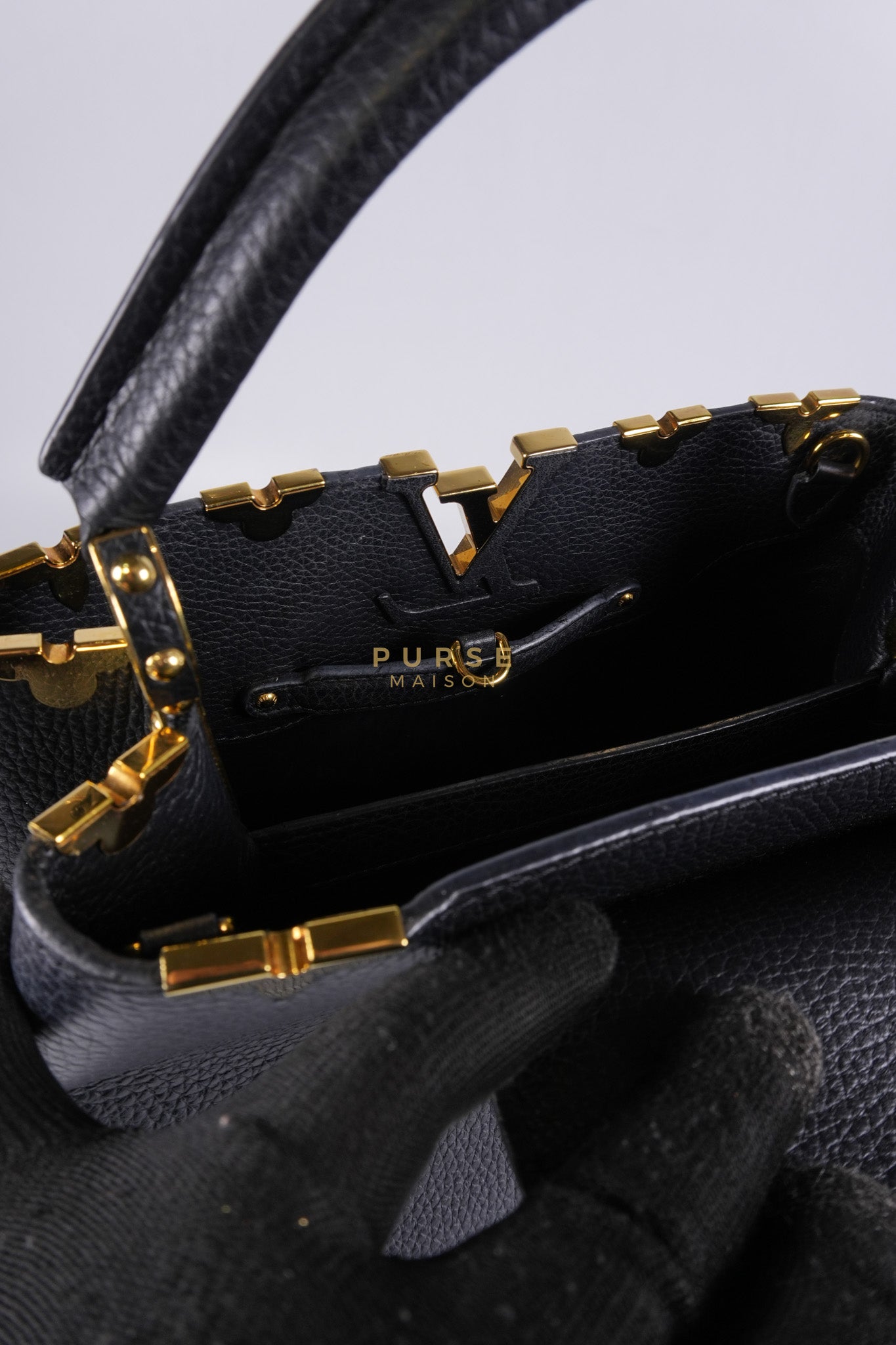 Capuccines PM Black Taurillon Leather and Gold Hardware | Purse Maison Luxury Bags Shop
