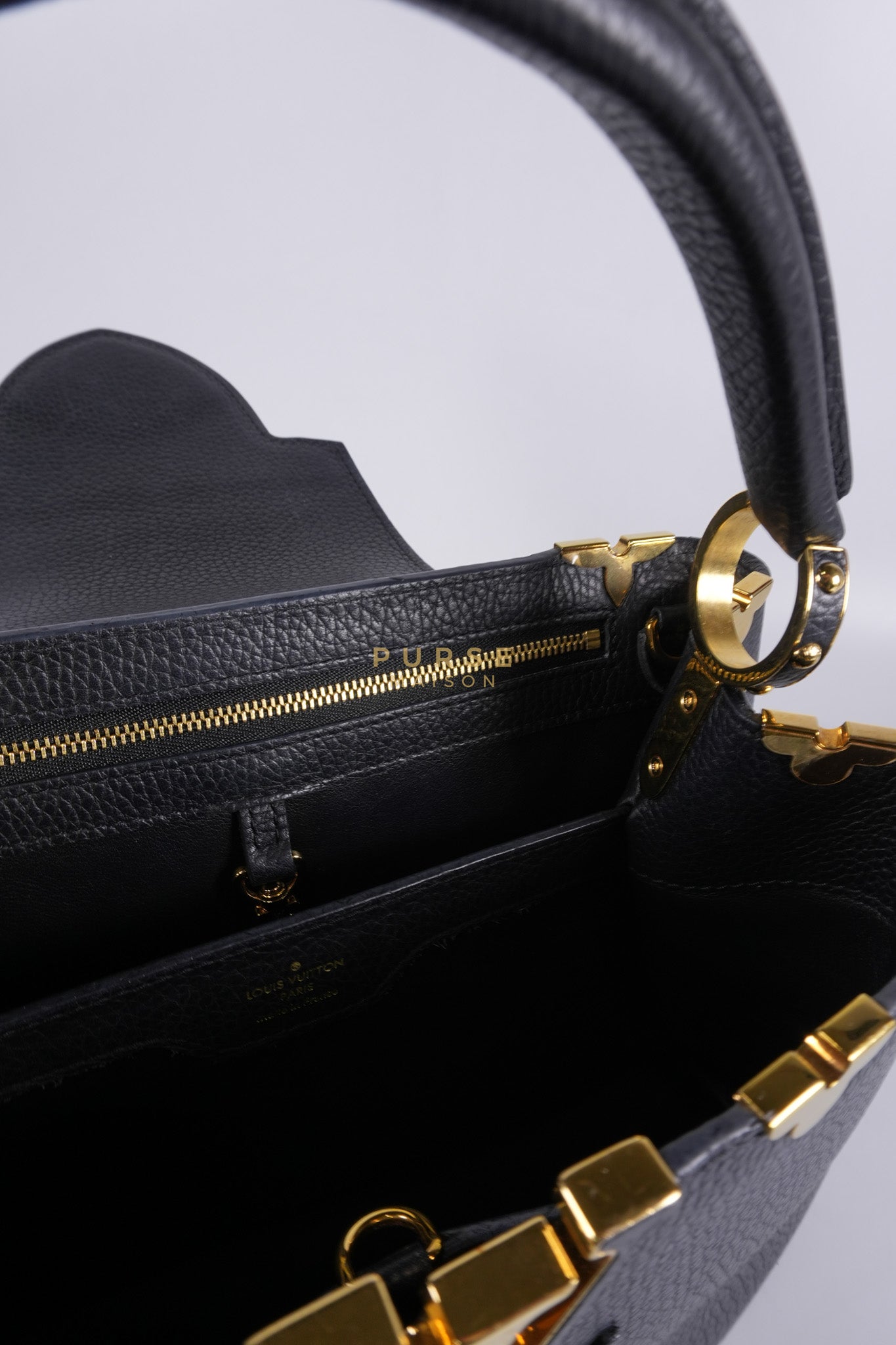 Capuccines PM Black Taurillon Leather and Gold Hardware | Purse Maison Luxury Bags Shop