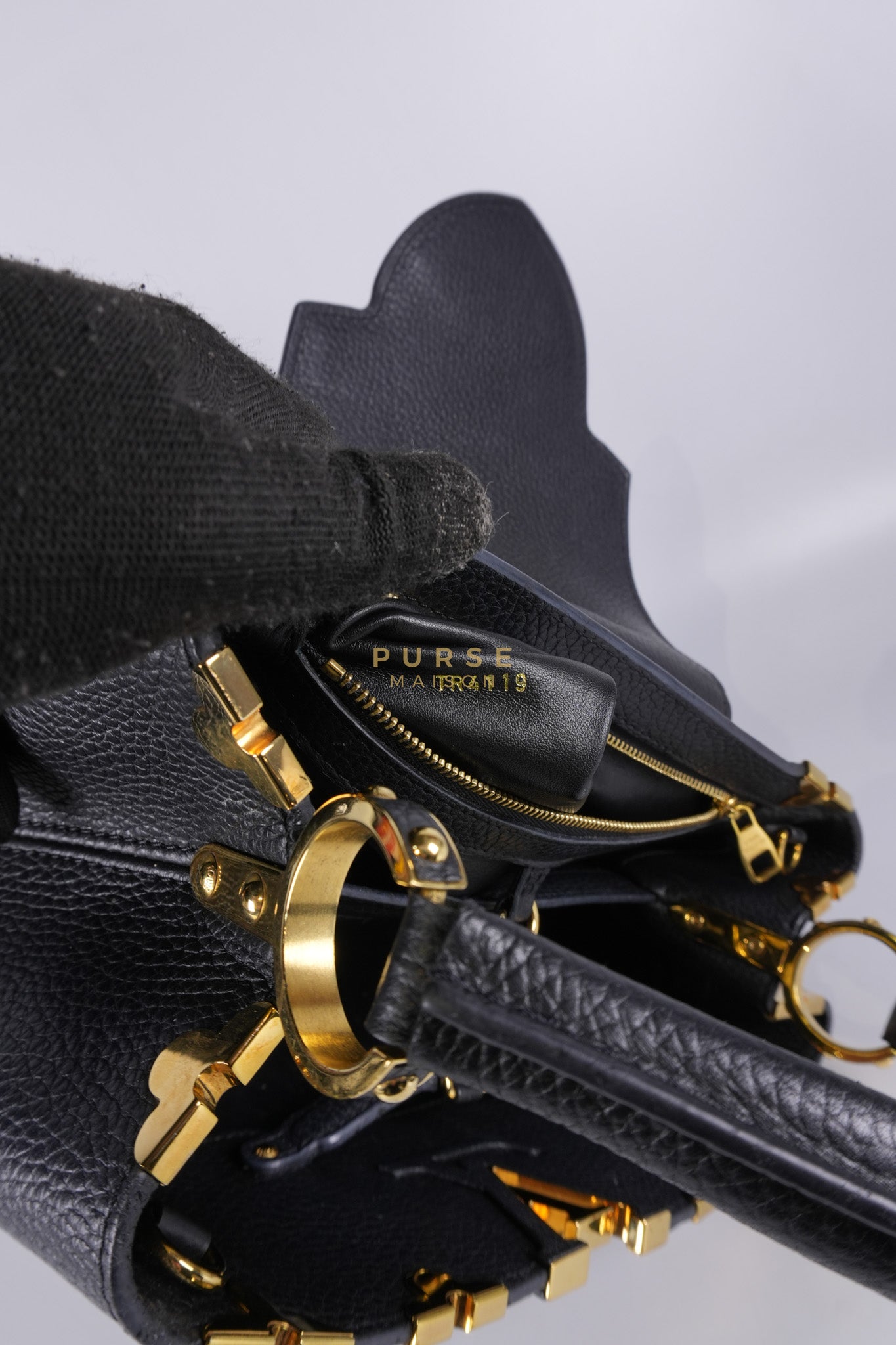 Capuccines PM Black Taurillon Leather and Gold Hardware | Purse Maison Luxury Bags Shop