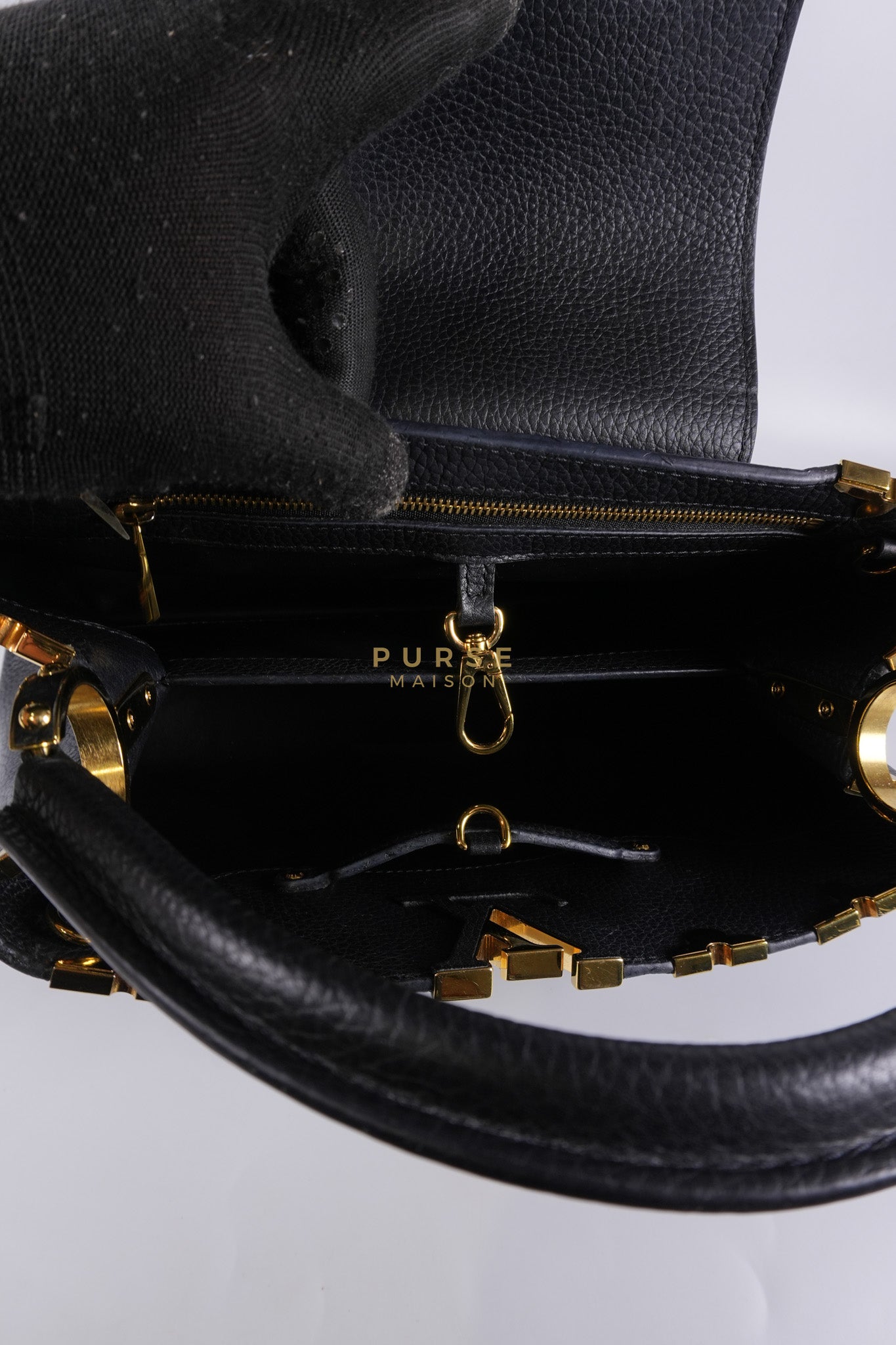 Capuccines PM Black Taurillon Leather and Gold Hardware | Purse Maison Luxury Bags Shop