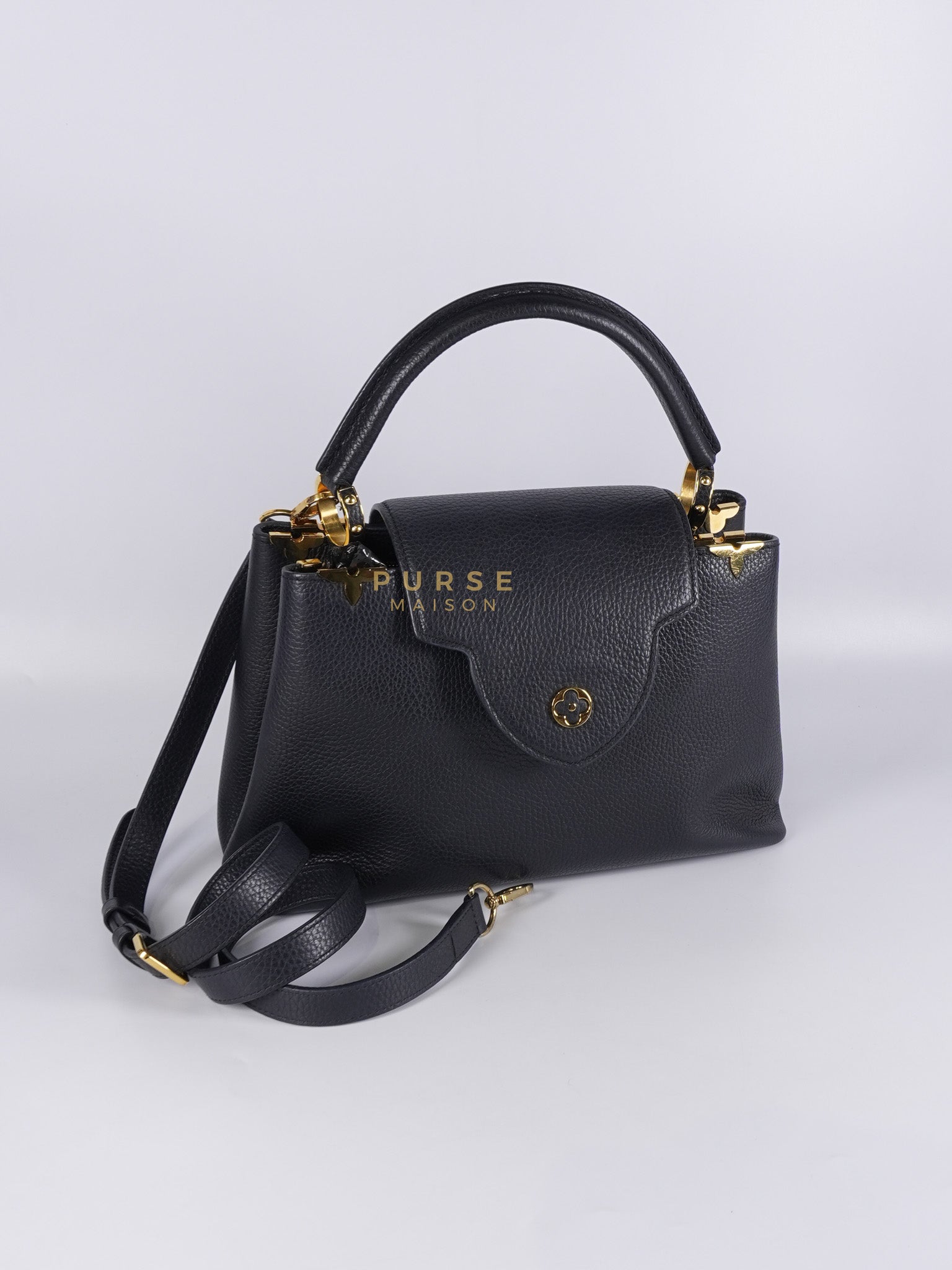 Capuccines PM Black Taurillon Leather and Gold Hardware | Purse Maison Luxury Bags Shop