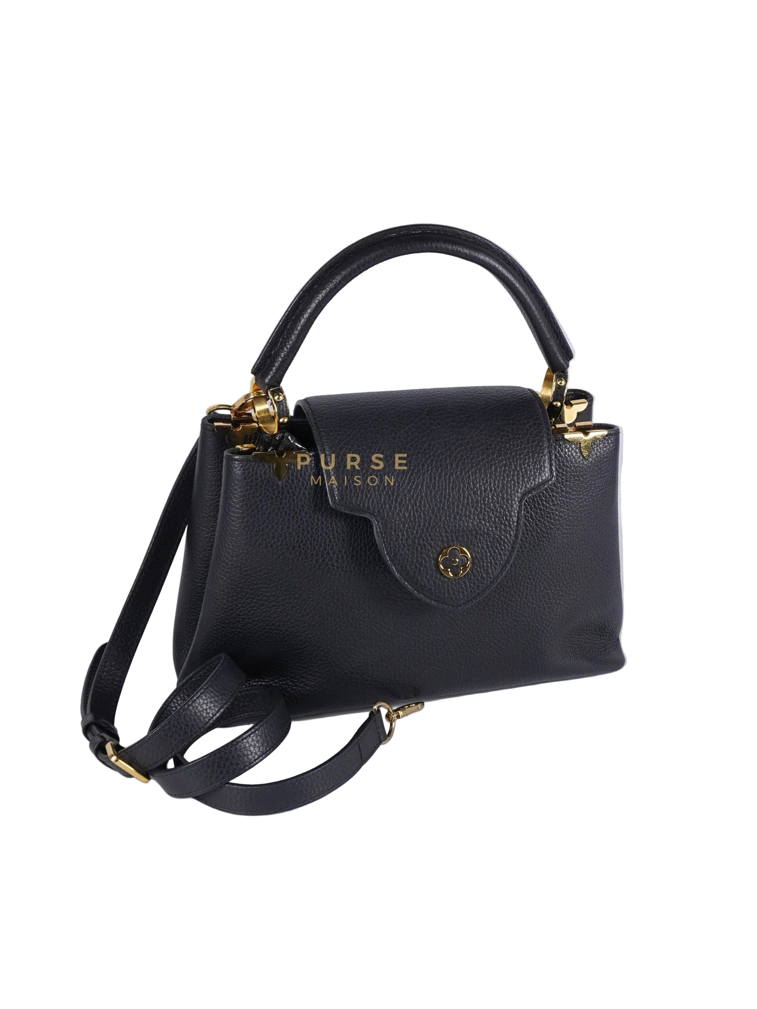 Capuccines PM Black Taurillon Leather and Gold Hardware | Purse Maison Luxury Bags Shop