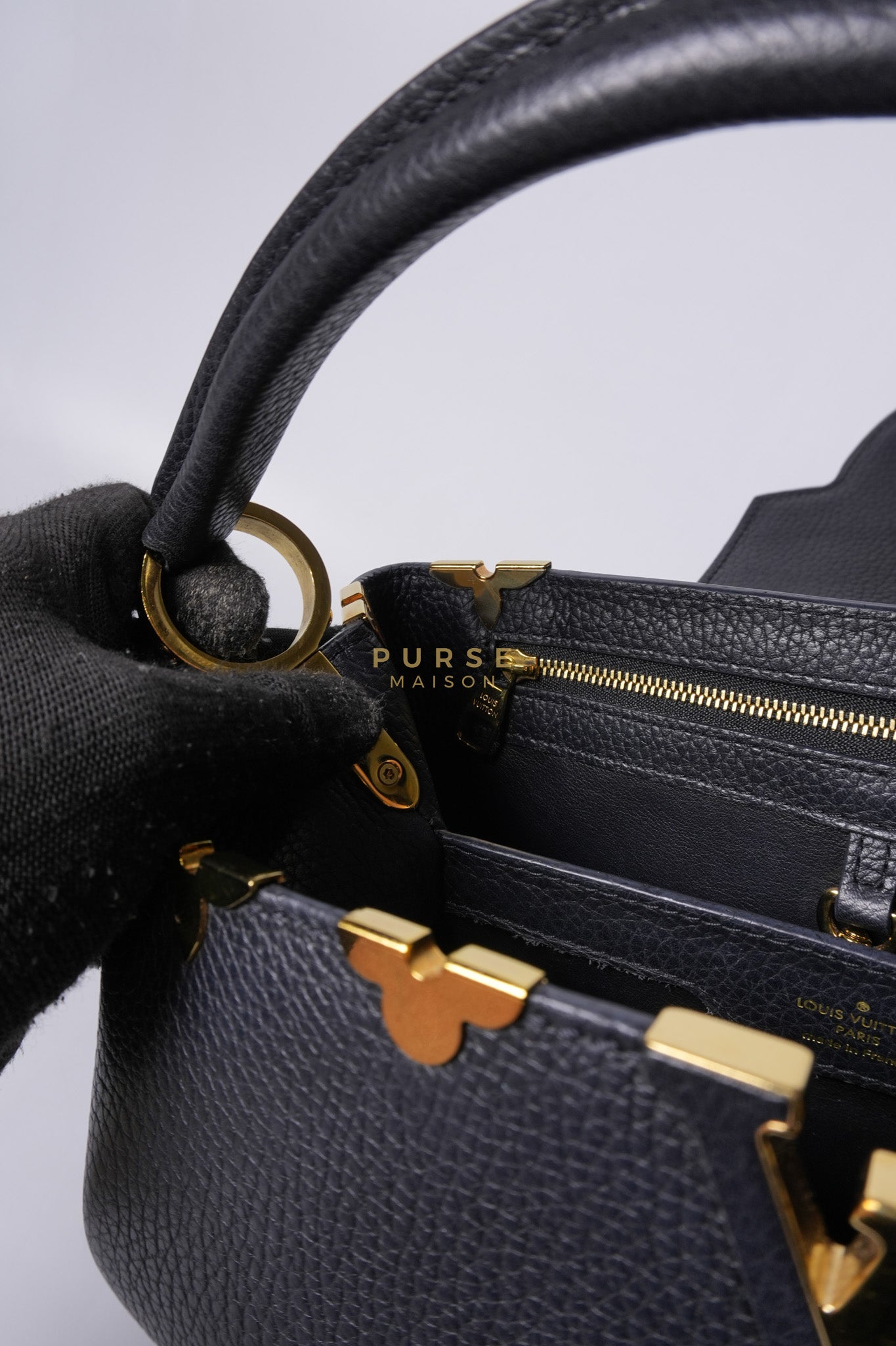 Capuccines PM Black Taurillon Leather and Gold Hardware | Purse Maison Luxury Bags Shop