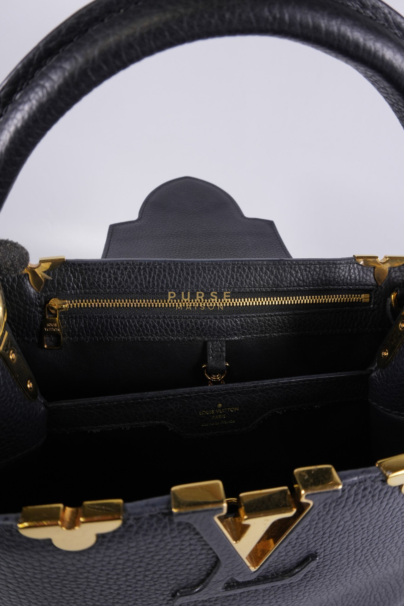 Capuccines PM Black Taurillon Leather and Gold Hardware | Purse Maison Luxury Bags Shop