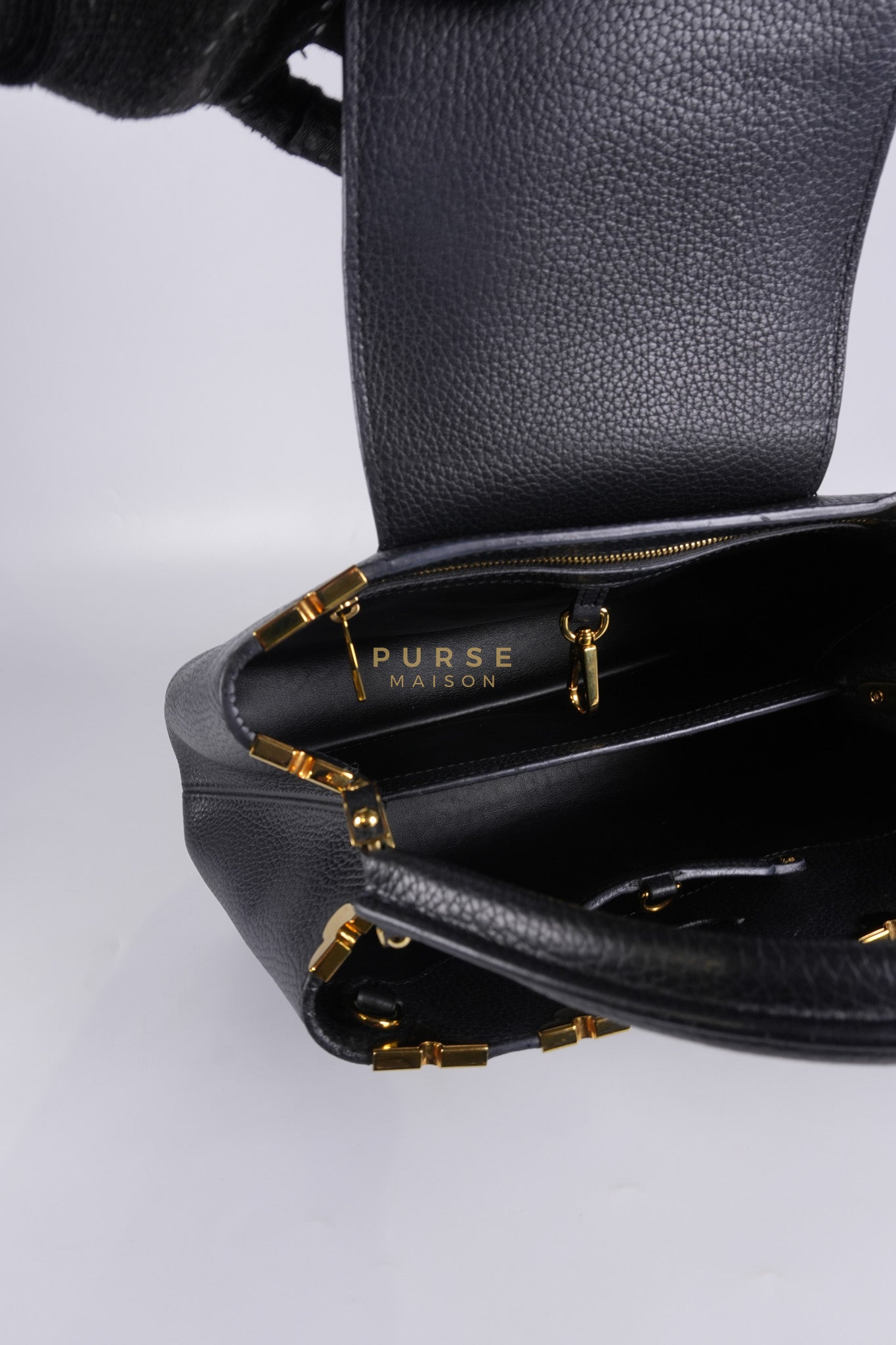Capuccines PM Black Taurillon Leather and Gold Hardware | Purse Maison Luxury Bags Shop