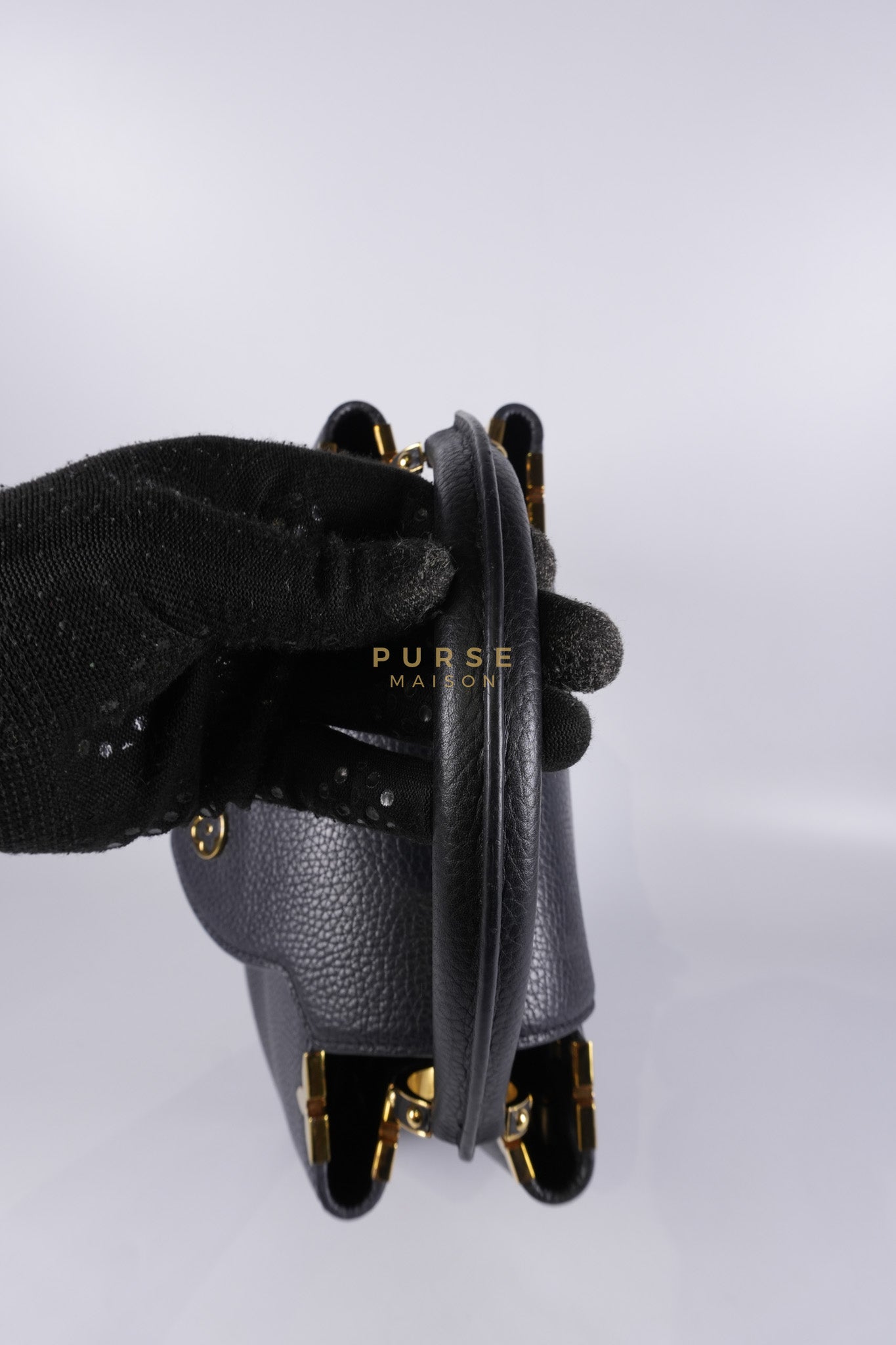 Capuccines PM Black Taurillon Leather and Gold Hardware | Purse Maison Luxury Bags Shop