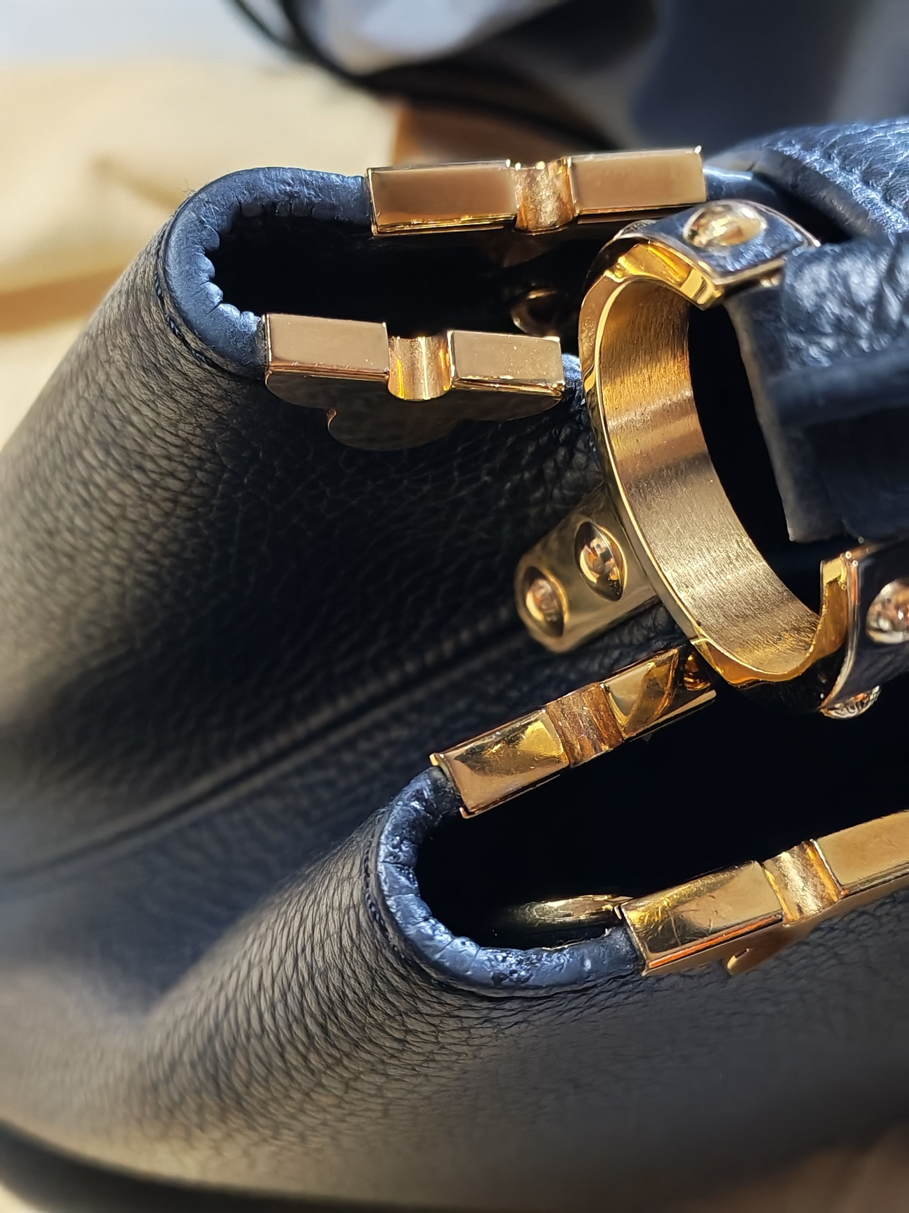 Capuccines PM Black Taurillon Leather and Gold Hardware | Purse Maison Luxury Bags Shop