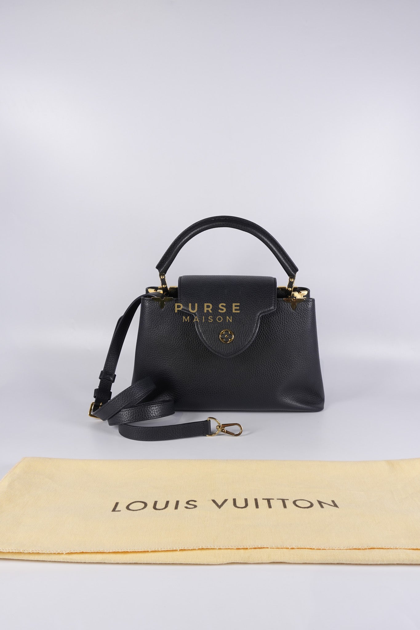 Capuccines PM Black Taurillon Leather and Gold Hardware | Purse Maison Luxury Bags Shop
