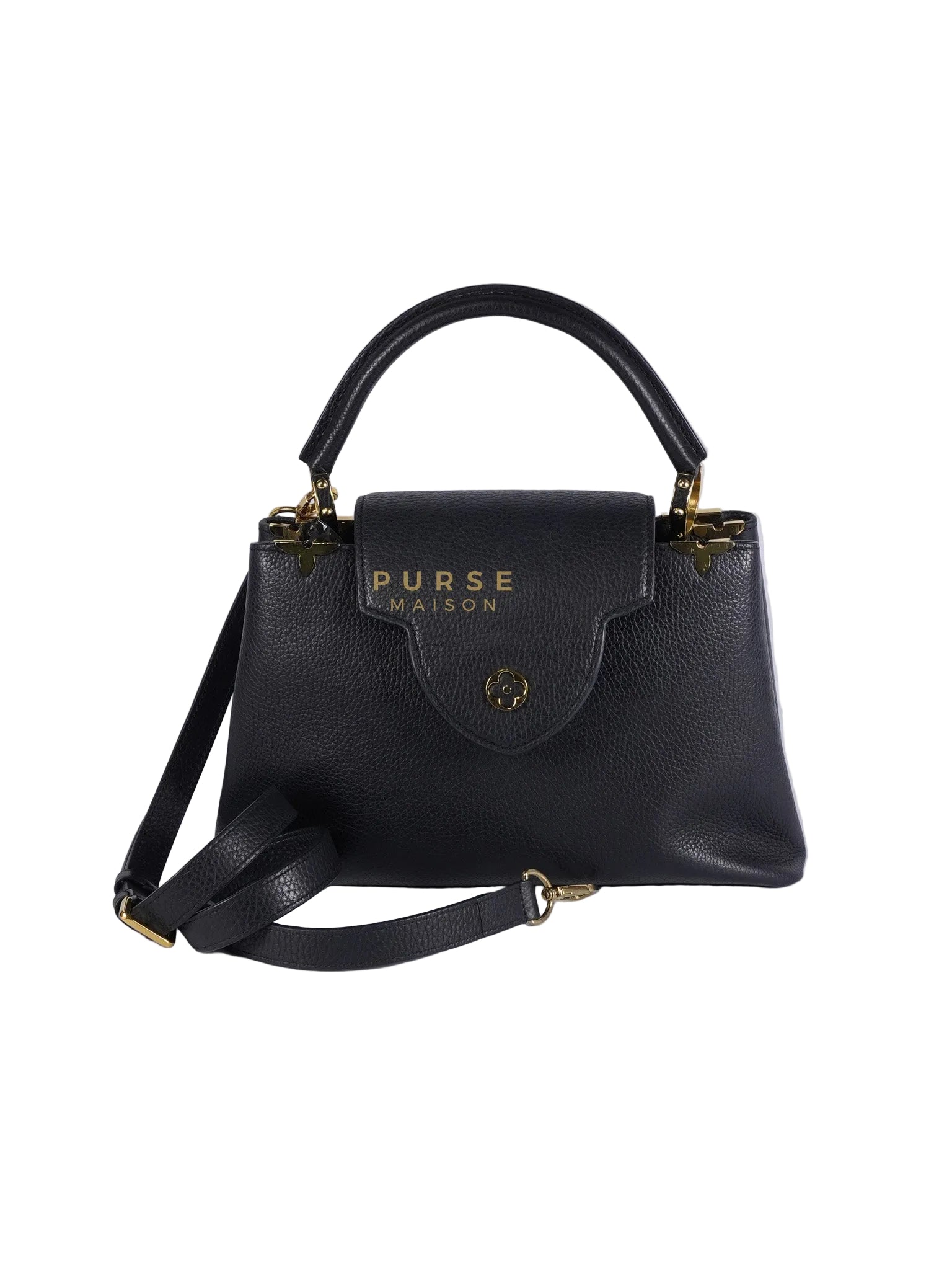Capuccines PM Black Taurillon Leather and Gold Hardware | Purse Maison Luxury Bags Shop