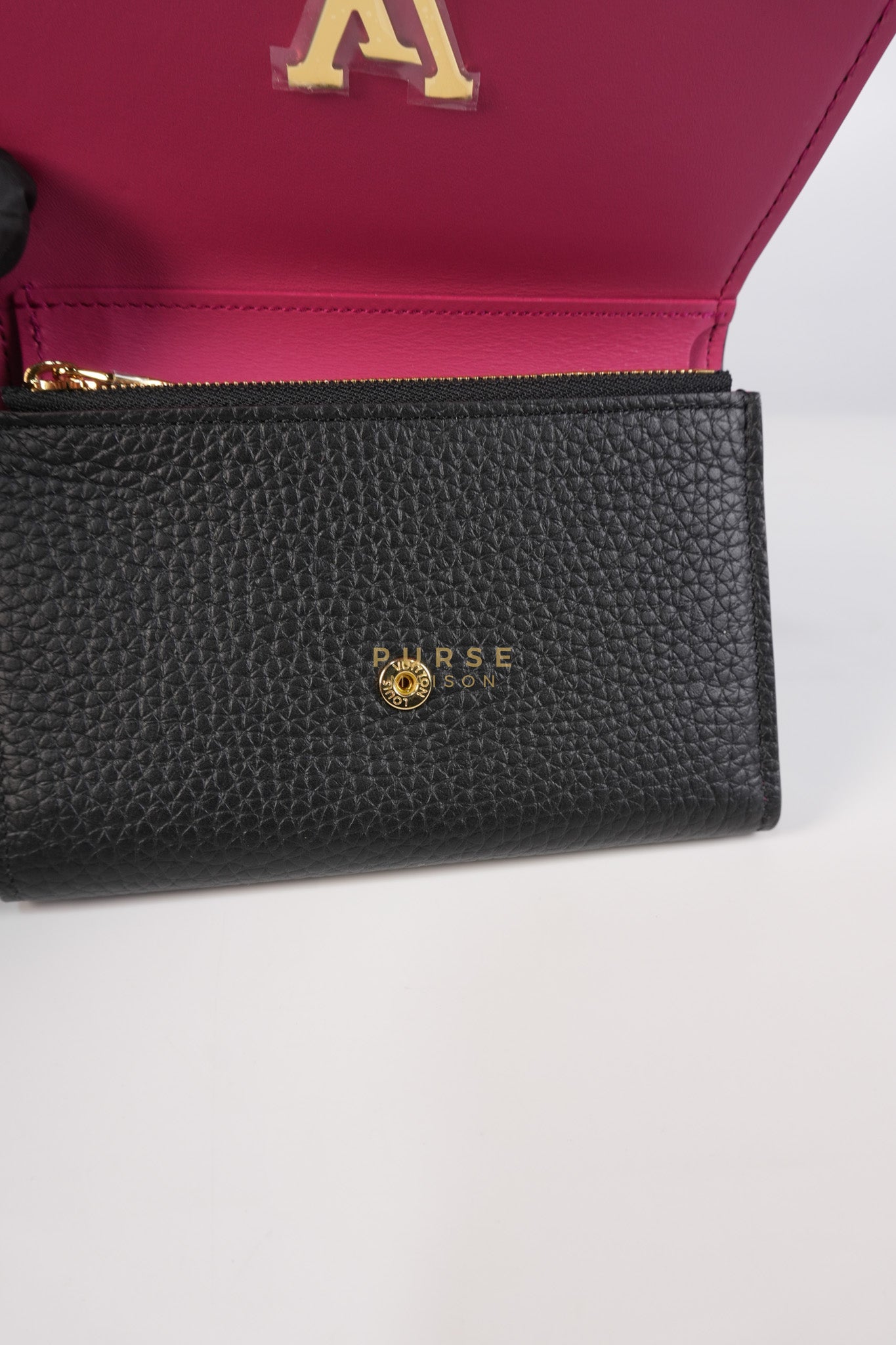 Capuccines Wallet in Black Taurillon Leather Microchip | Purse Maison Luxury Bags Shop
