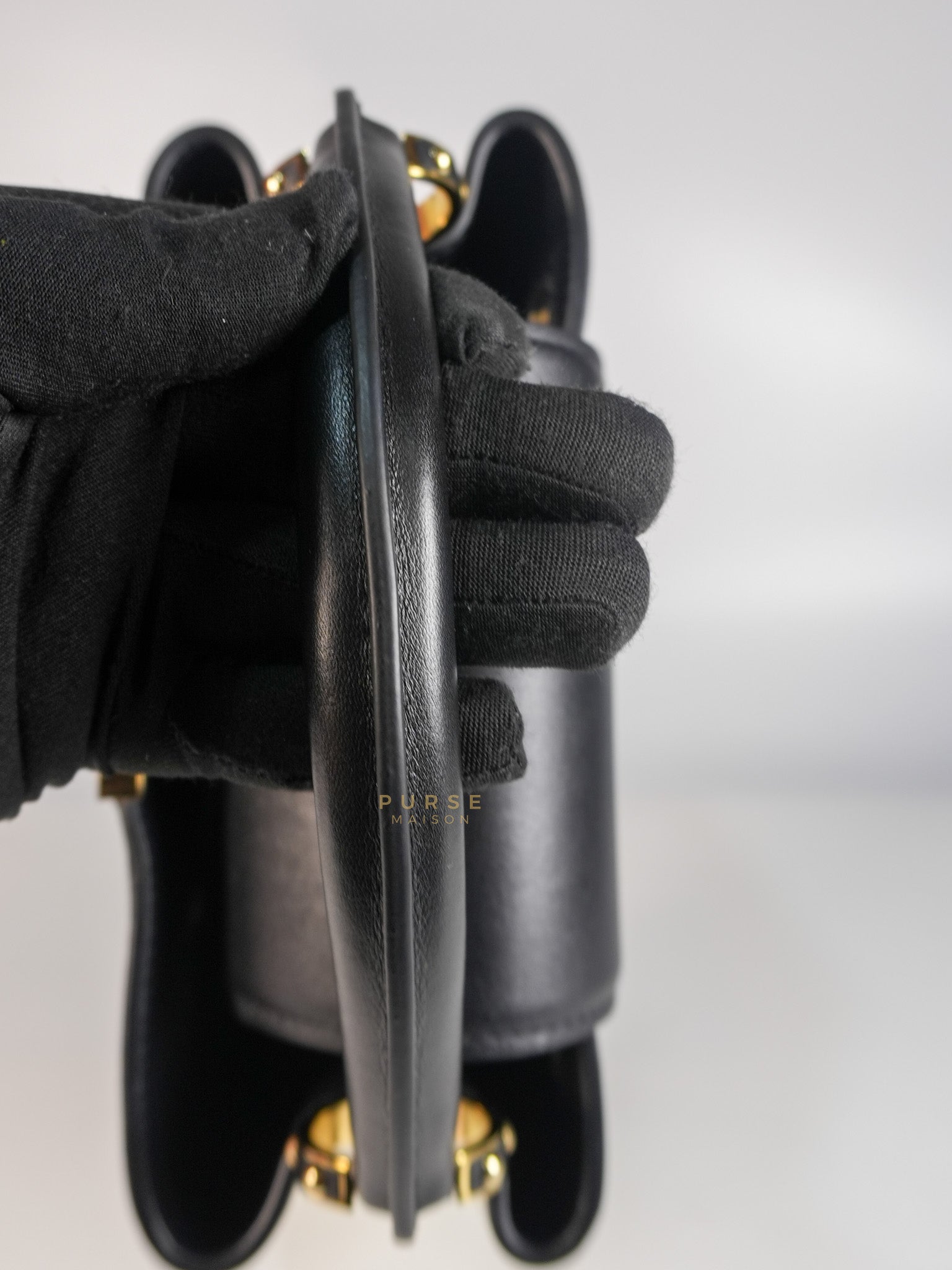 Capucines BB Hand Bag in Black & White Polka Dots Printed Leather (Microchip) | Purse Maison Luxury Bags Shop