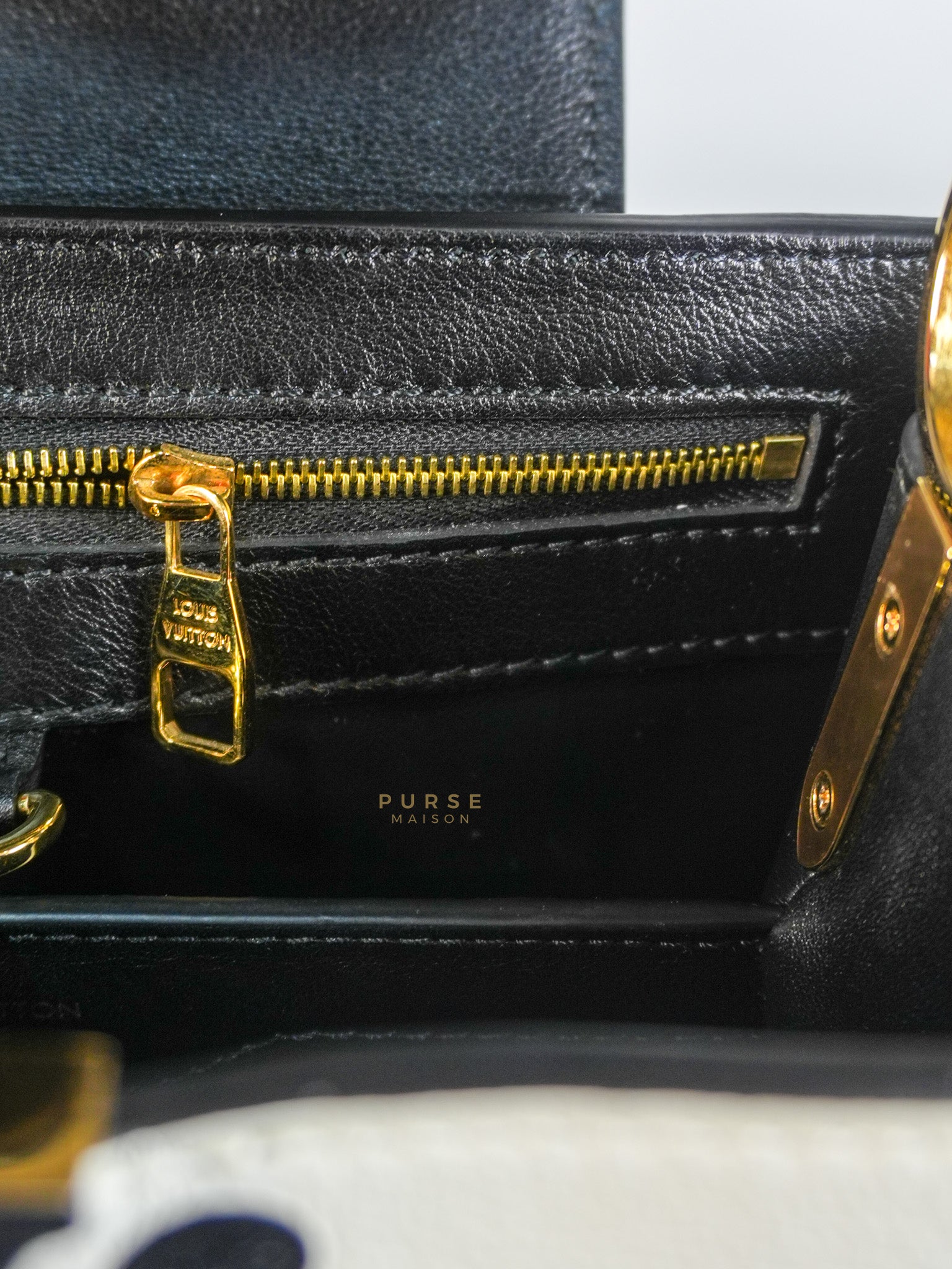 Capucines BB Hand Bag in Black & White Polka Dots Printed Leather (Microchip) | Purse Maison Luxury Bags Shop